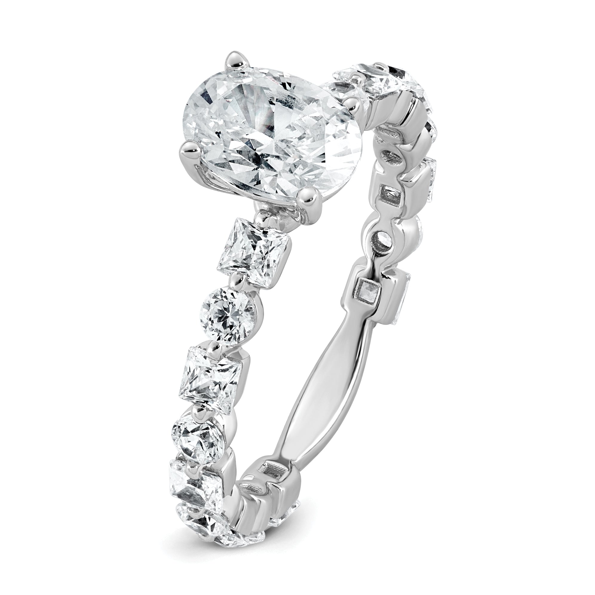 14k White Gold 2 1/2 carat Certified Lab Grown Diamond VS+ F+ Oval Complete Engagement Ring