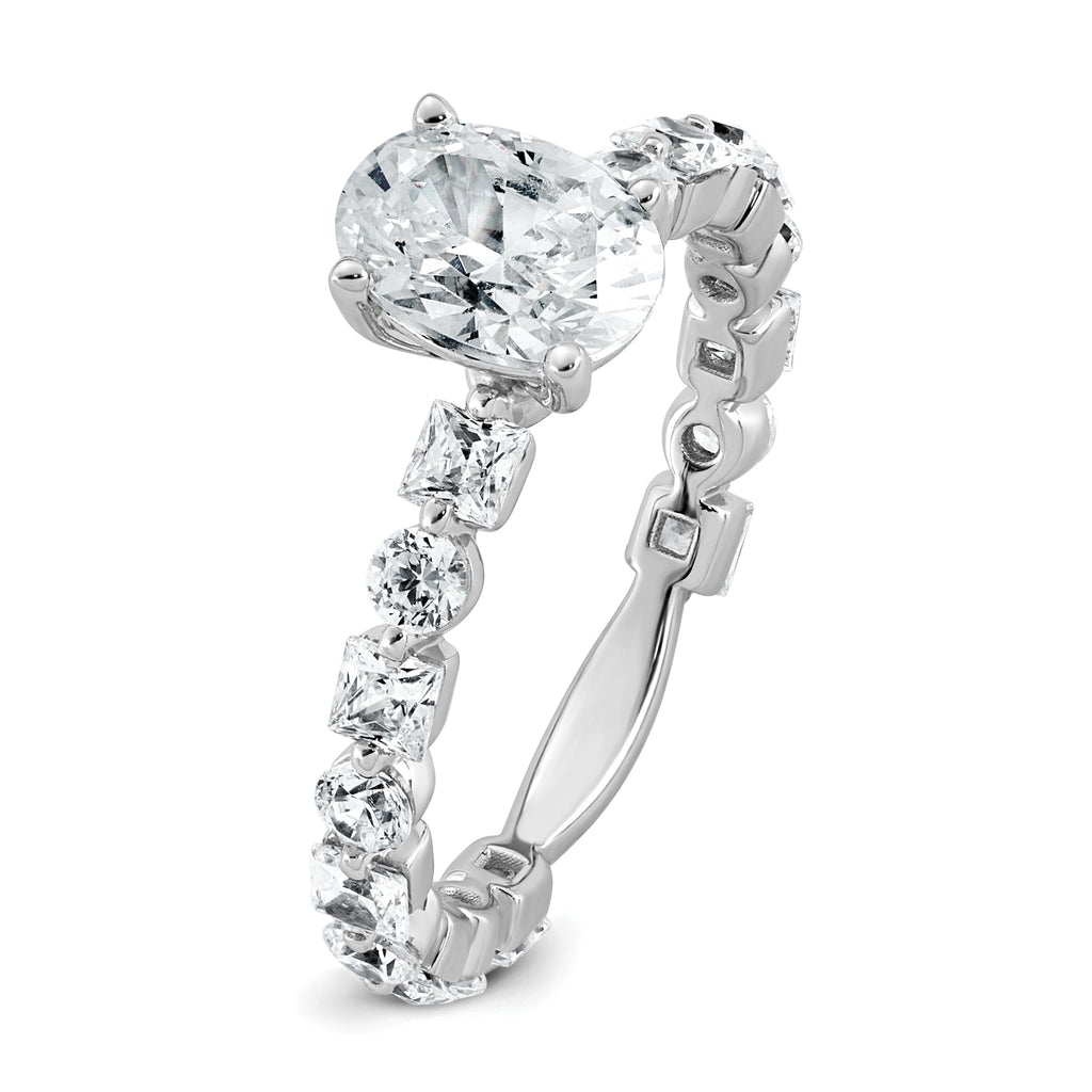 14k White Gold 2 1/2 carat Certified Lab Grown Diamond VS+ F+ Oval Complete Engagement Ring