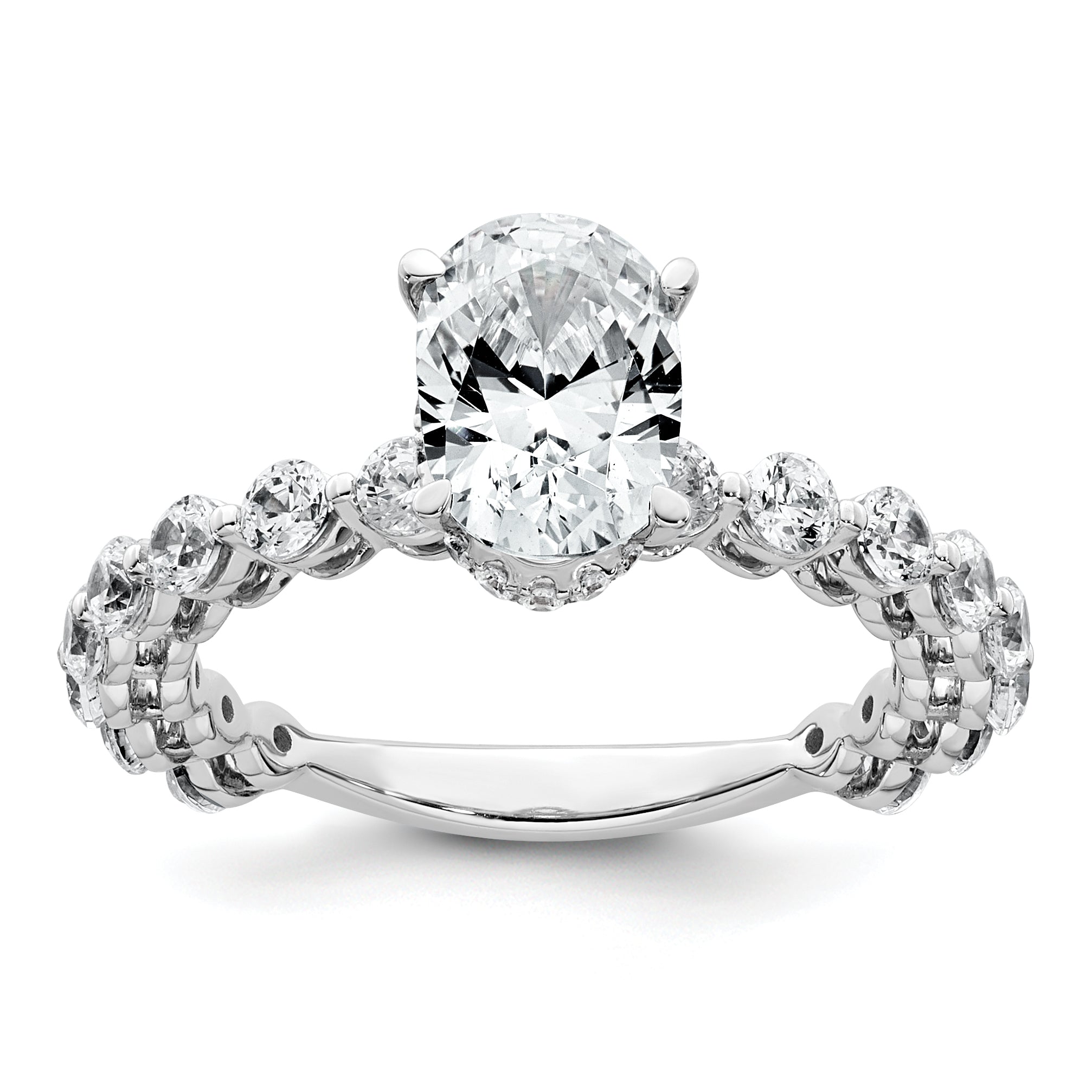 14k WG Lab Grown Dia VS+ F+ Shared Prong Oval Semi-mount Eng Ring