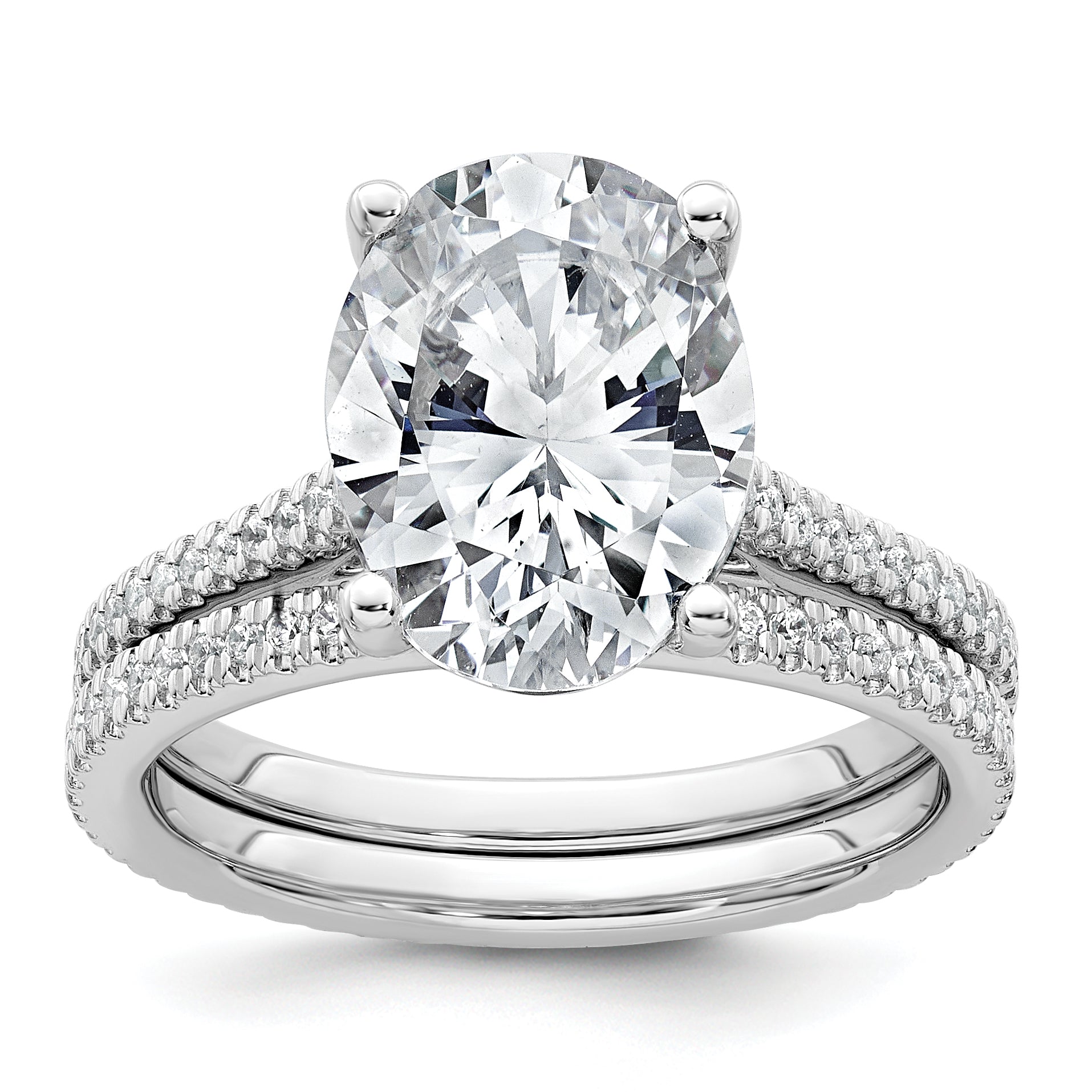 14k White Gold 4 1/4 carat Lab Grown Diamond VS+ F+ Oval Complete Engagement Ring
