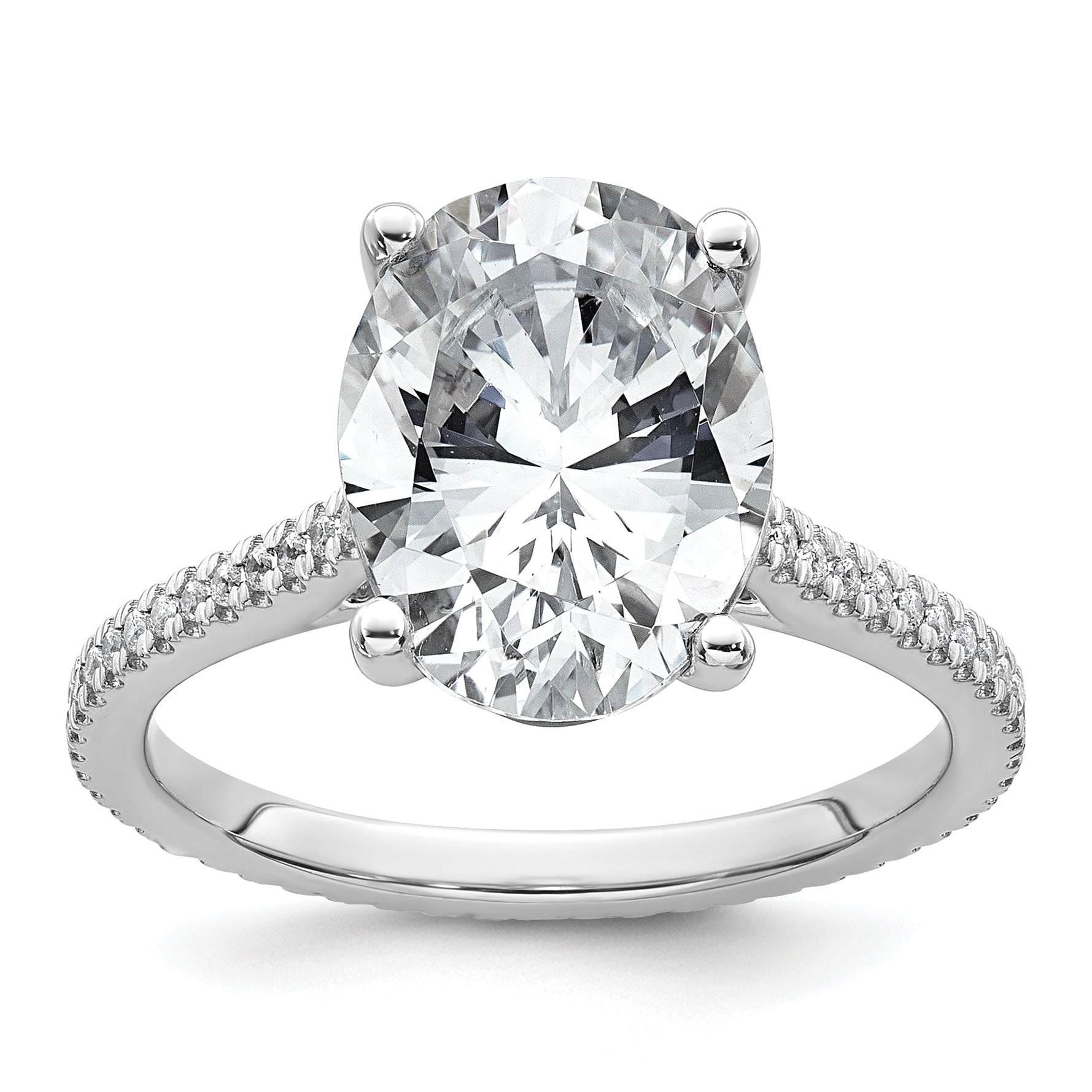 14k White Gold 4 1/4 carat Lab Grown Diamond VS+ F+ Oval Complete Engagement Ring
