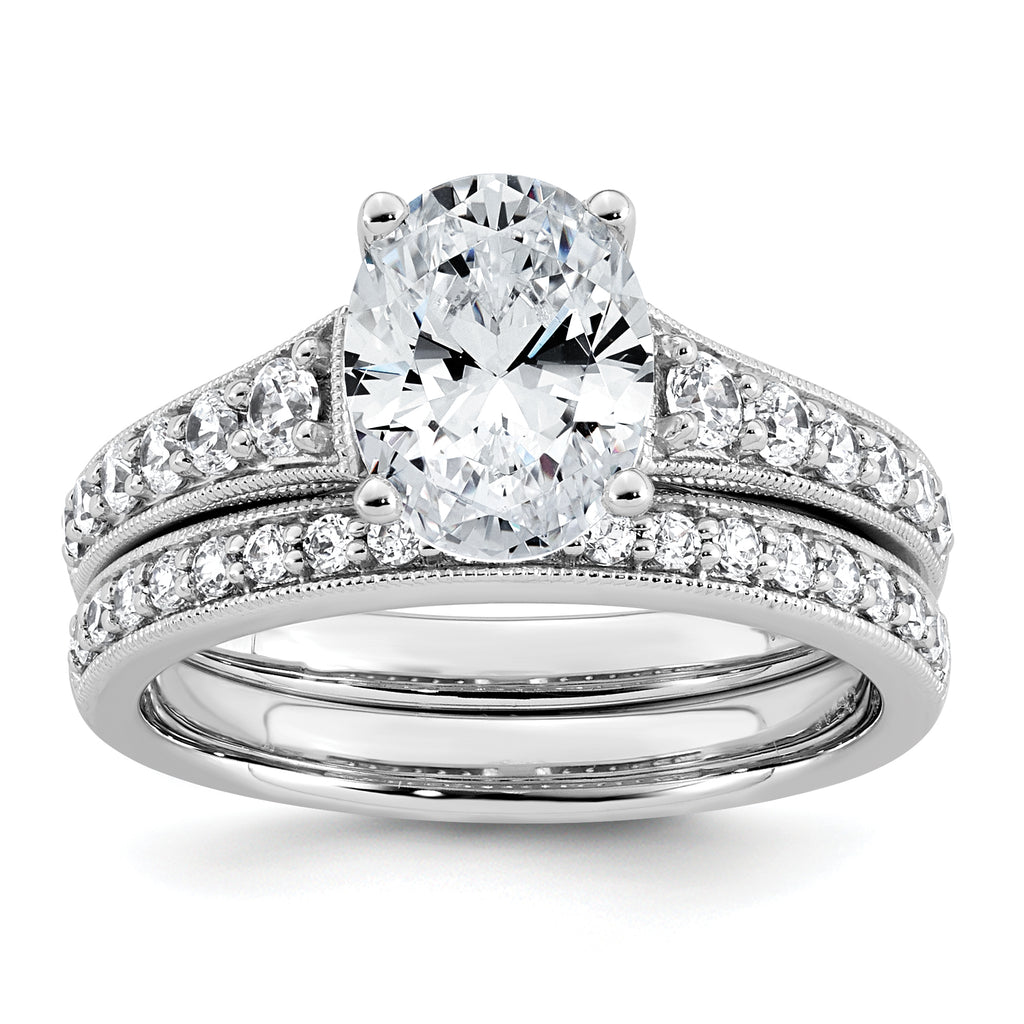 14k White Gold 1 7/8 carat Lab Grown Diamond VS+ F+ Oval Complete Engagement Ring