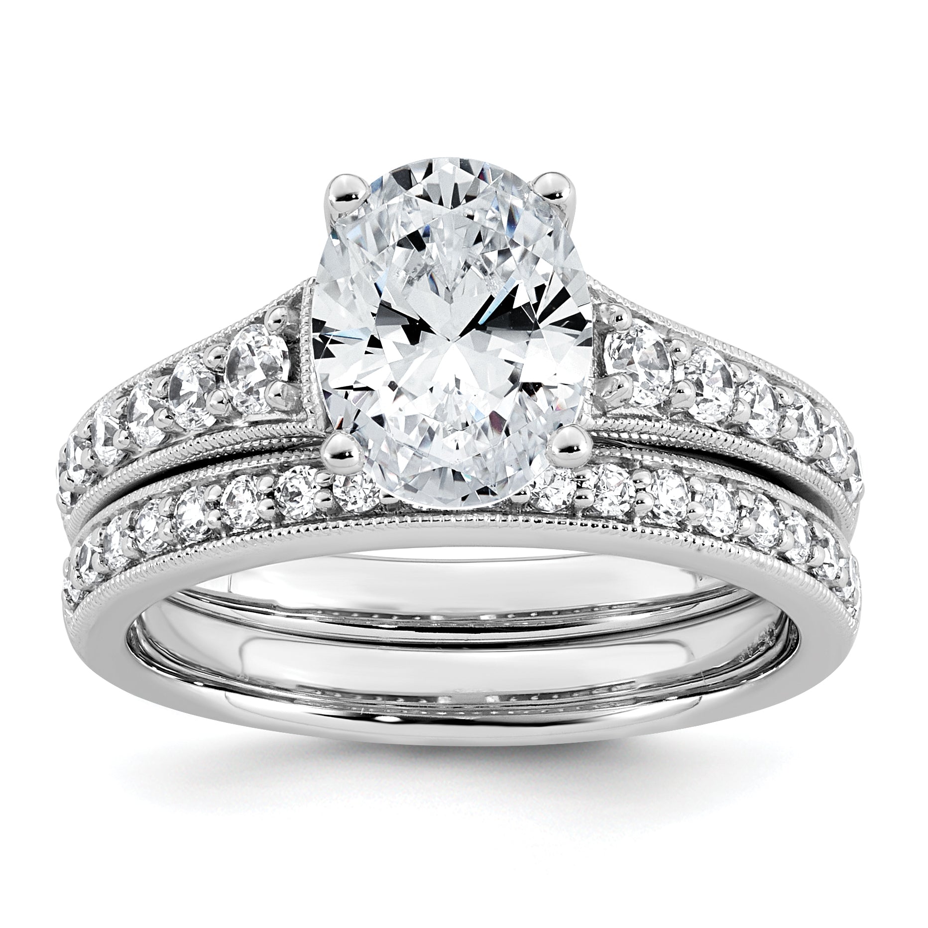 14k White Gold 1 7/8 carat Lab Grown Diamond VS+ F+ Oval Complete Engagement Ring