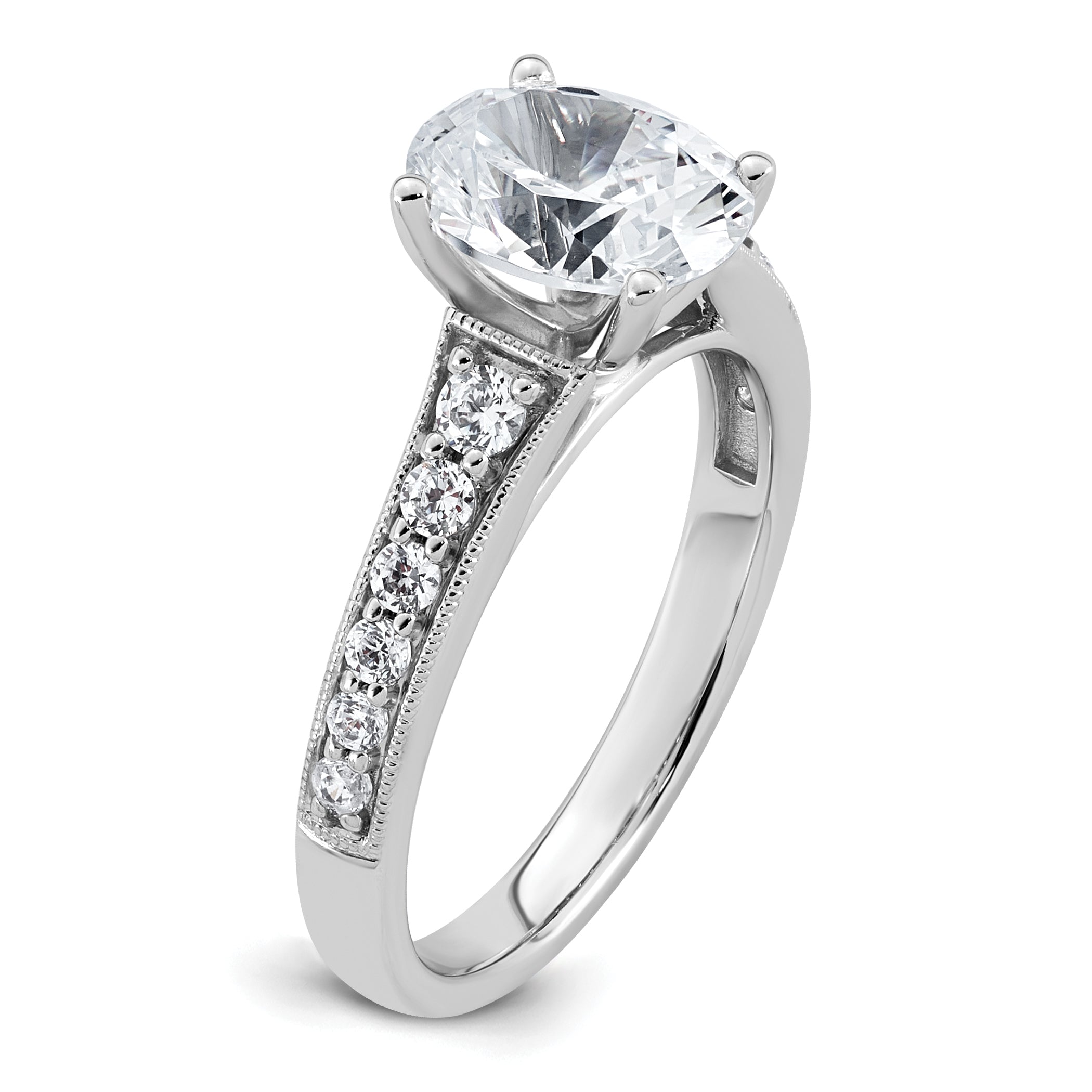 14k White Gold 1 7/8 carat Certified Lab Grown Diamond VS+ F+ Oval Complete Engagement Ring