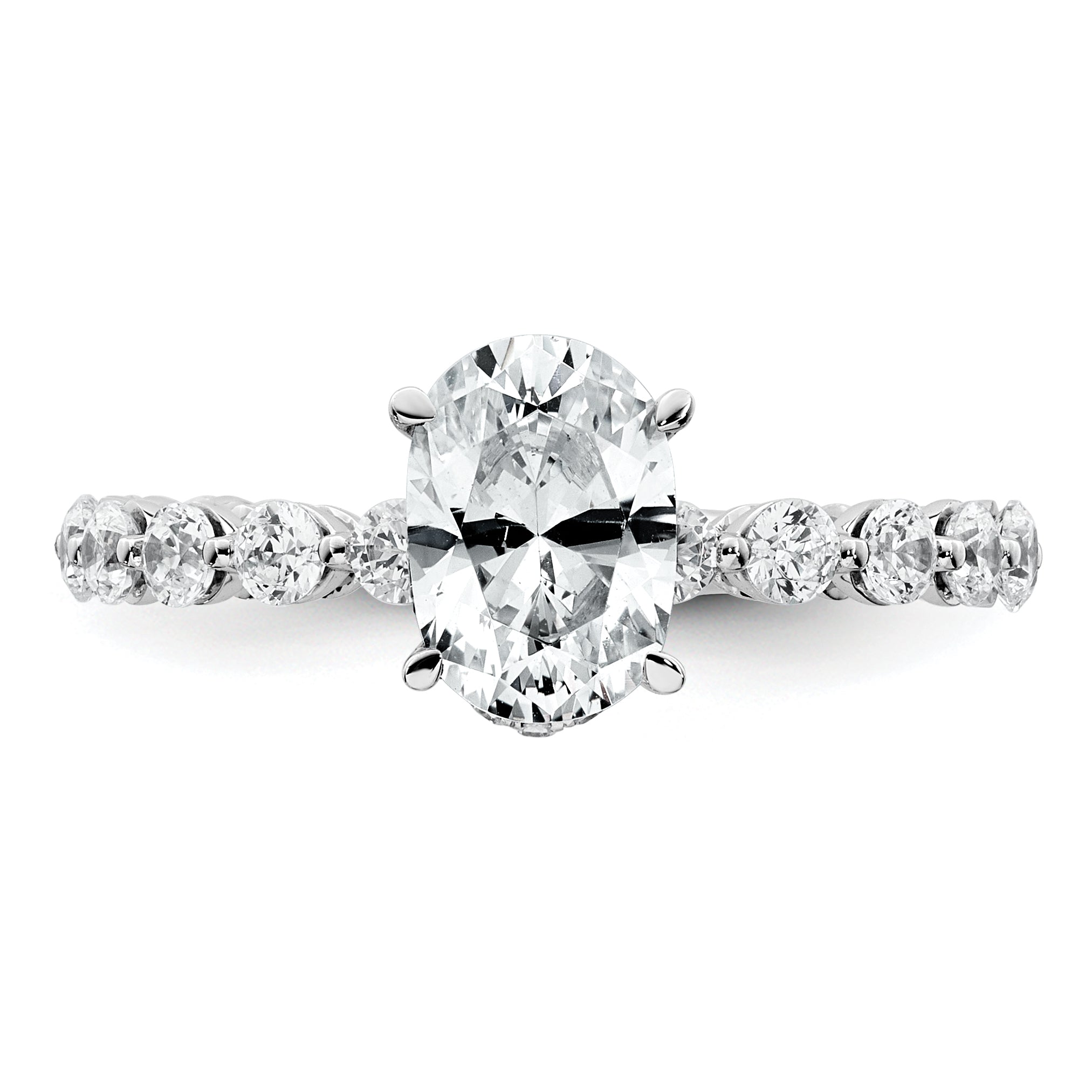 14k White Gold 2 5/8 carat Certified Lab Grown Diamond VS+ F+ Oval Complete Engagement Ring