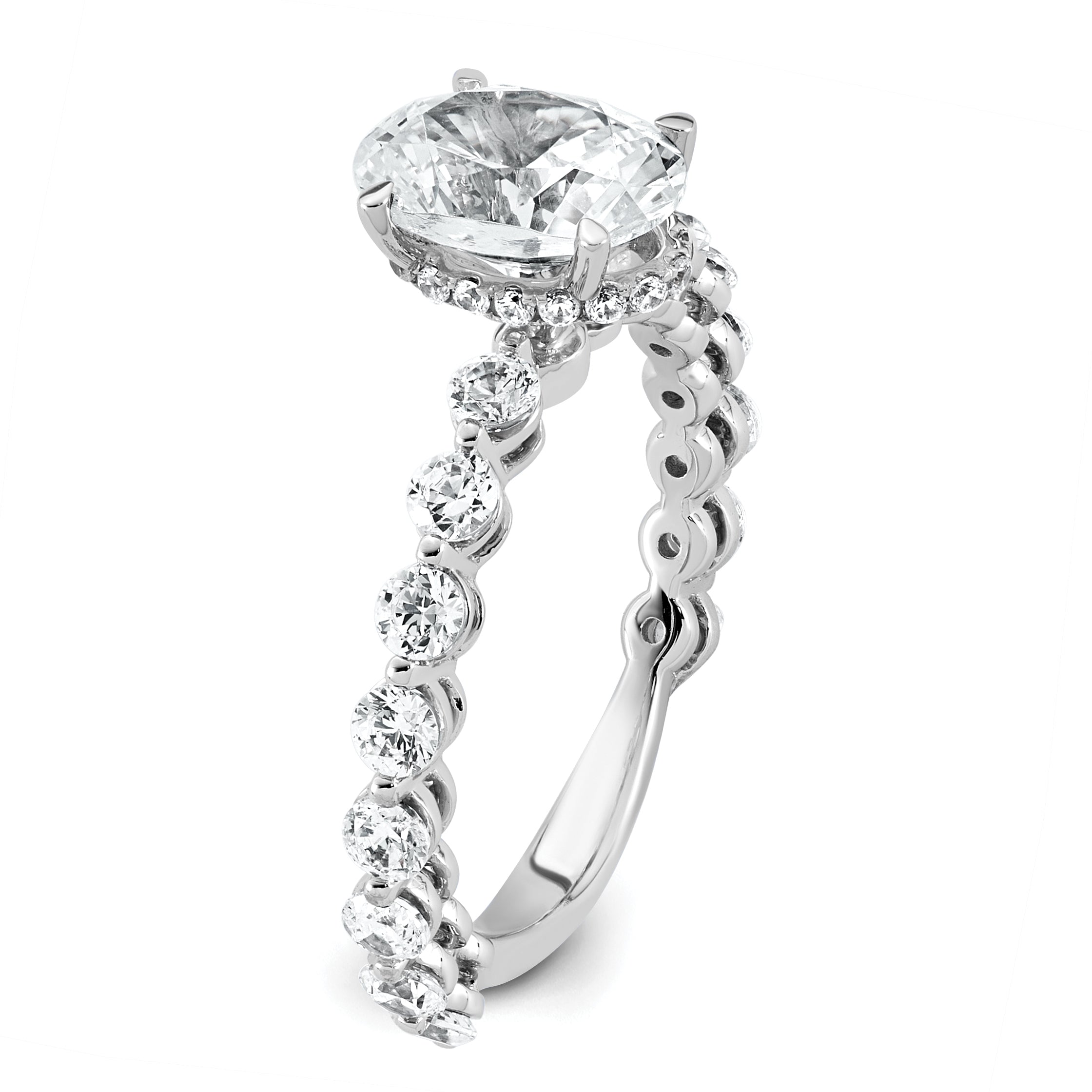 14k White Gold 2 5/8 carat Certified Lab Grown Diamond VS+ F+ Oval Complete Engagement Ring