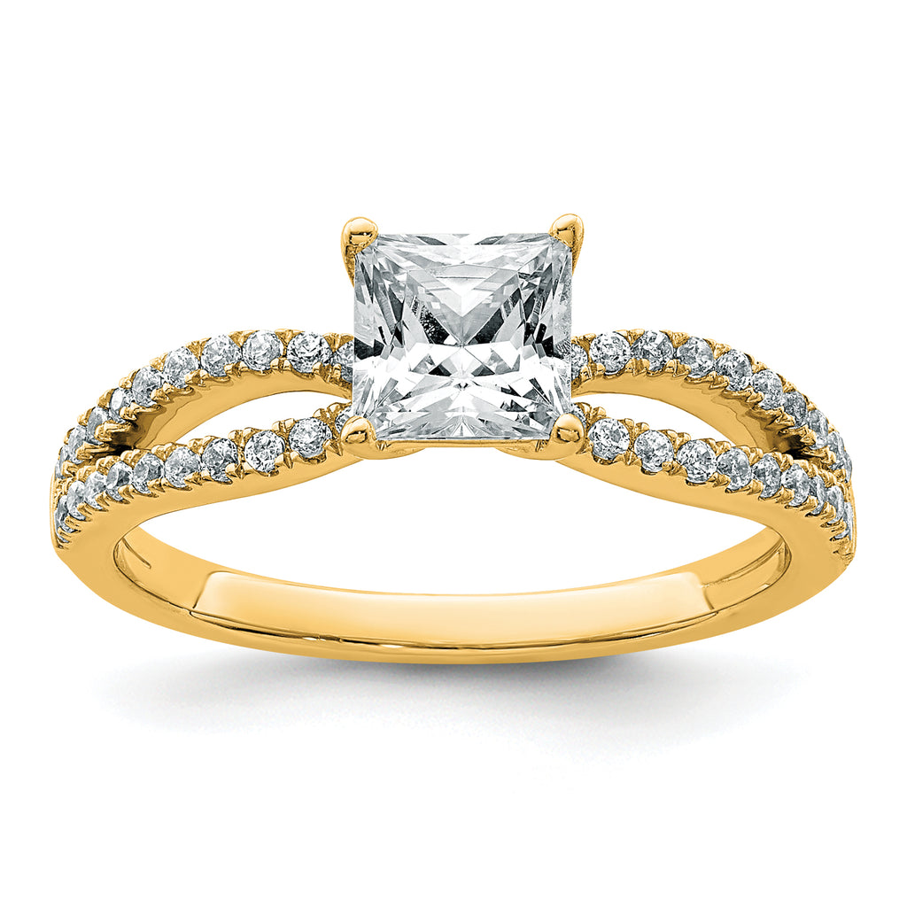 14k 1 1/4 carat Certified Lab Grown Diamond VS+ F+ Princess Complete Engagement Ring