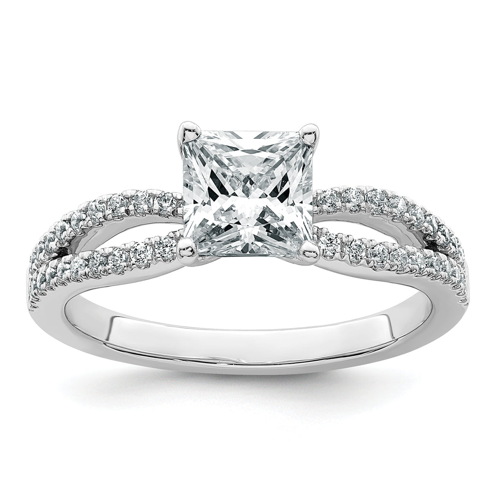 14k White Gold 1 1/2 carat Lab Grown Diamond VS+ F+ Princess Complete Engagement Ring
