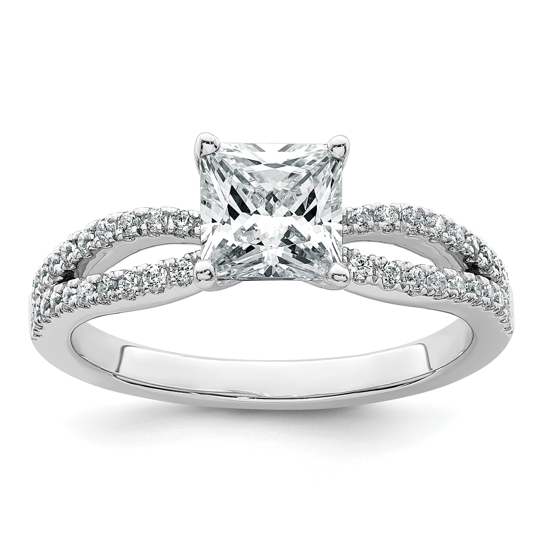 14k White Gold 1 1/2 carat Certified Lab Grown Diamond VS+ F+ Princess Complete Engagement Ring Main image