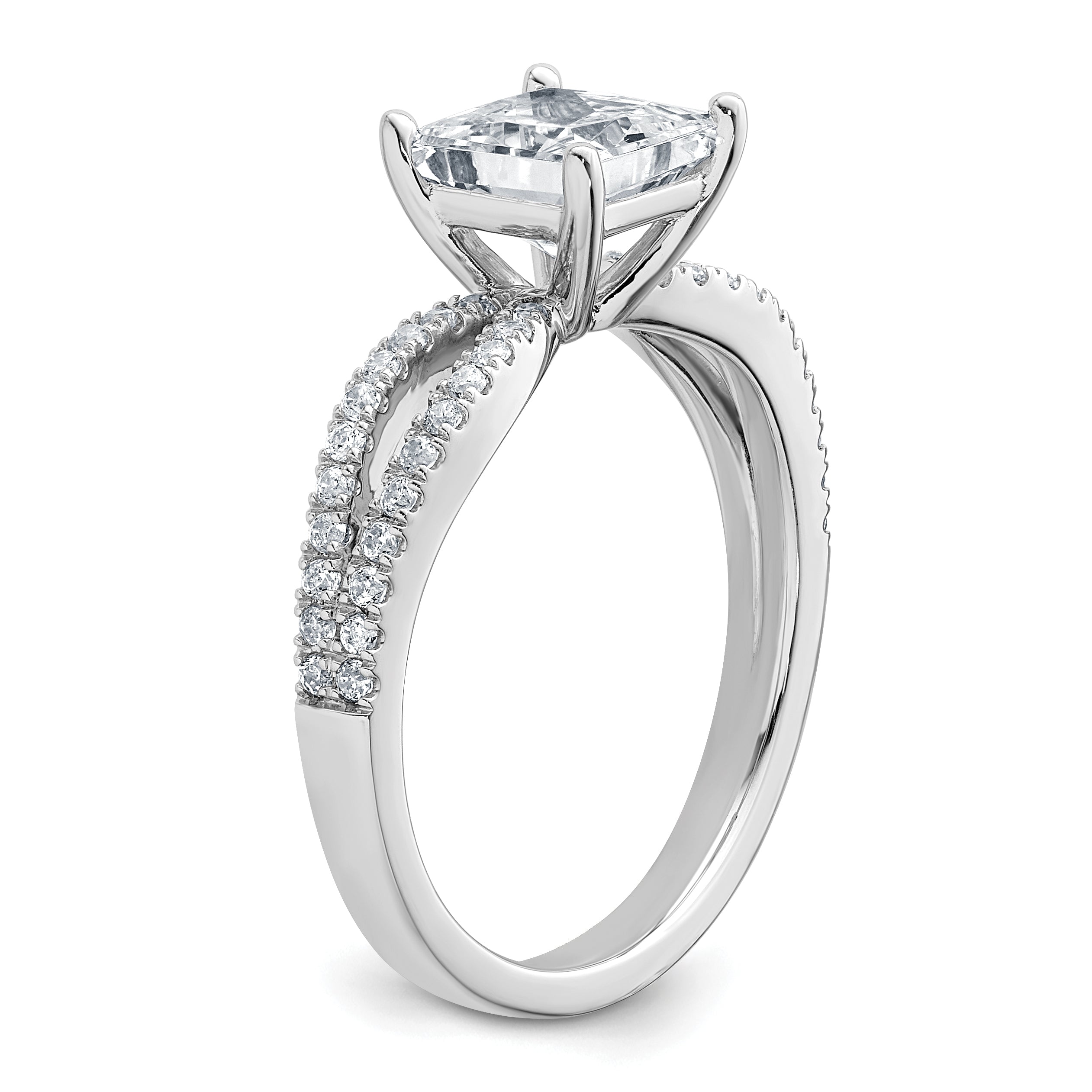 14k White Gold 1 3/4 carat Lab Grown Diamond VS+ F+ Princess Complete Engagement Ring