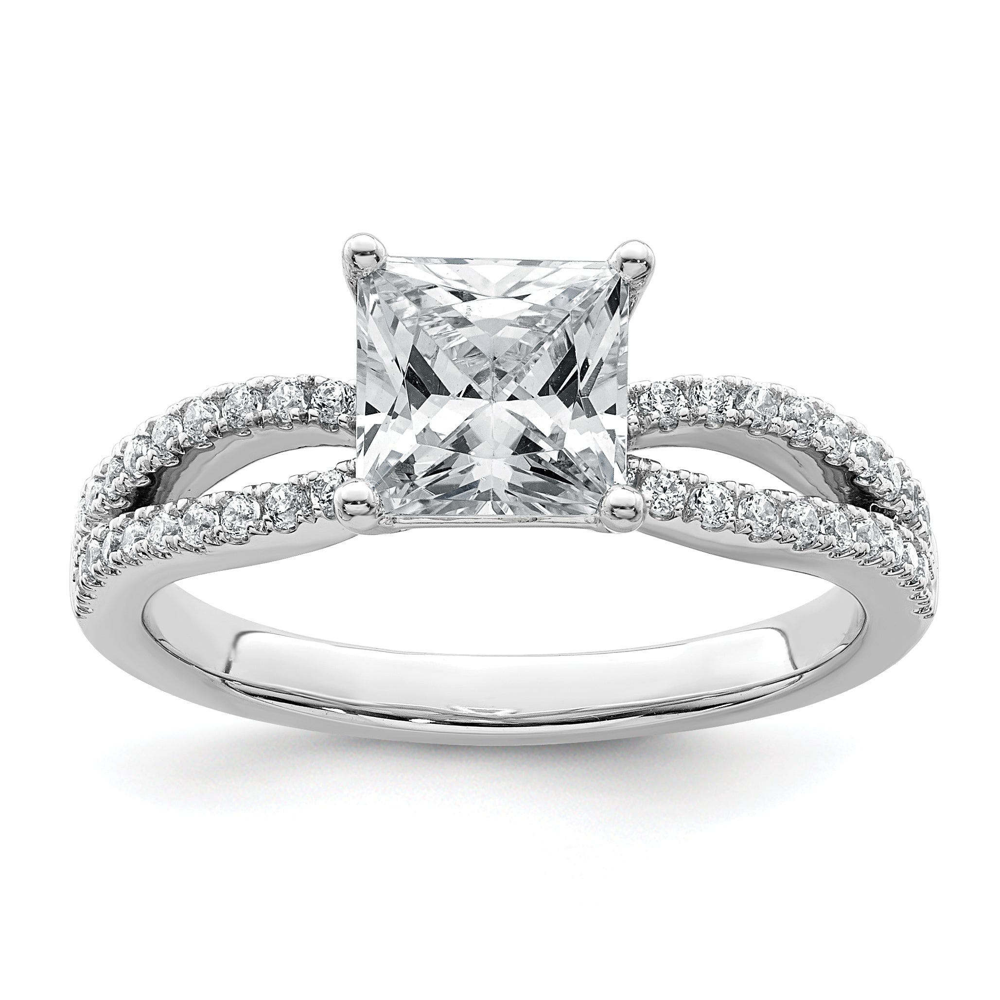 14k White Gold 1 3/4 carat Lab Grown Diamond VS+ F+ Princess Complete Engagement Ring Main image