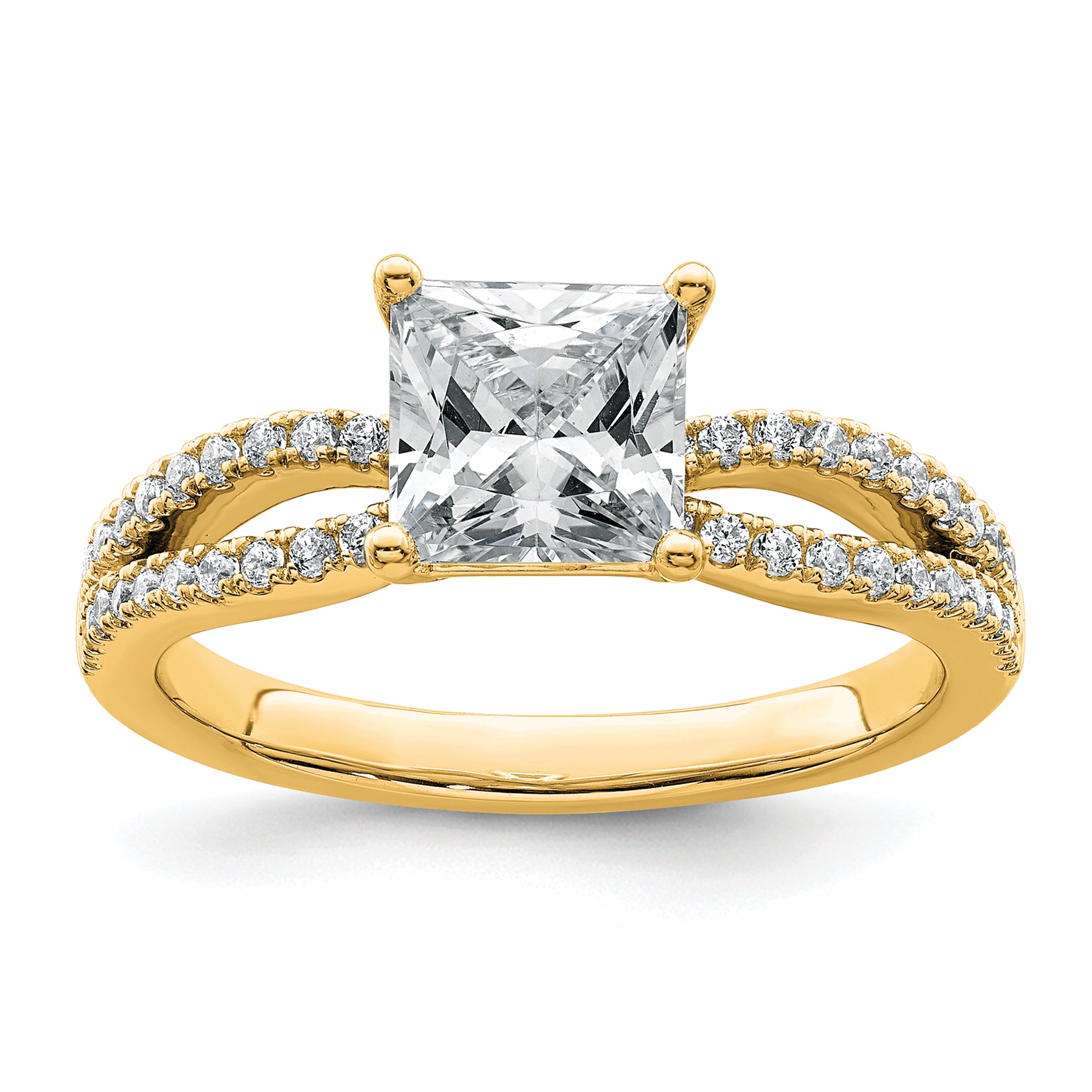 14k 1 3/4 carat Lab Grown Diamond VS+ F+ Princess Complete Engagement Ring