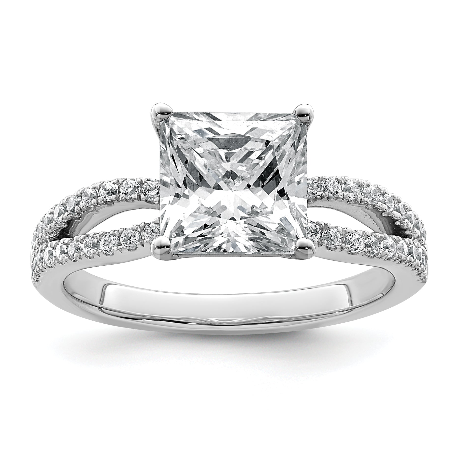 14k White Gold 2 carat Certified Lab Grown Diamond VS+ F+ Princess Complete Engagement Ring Main image