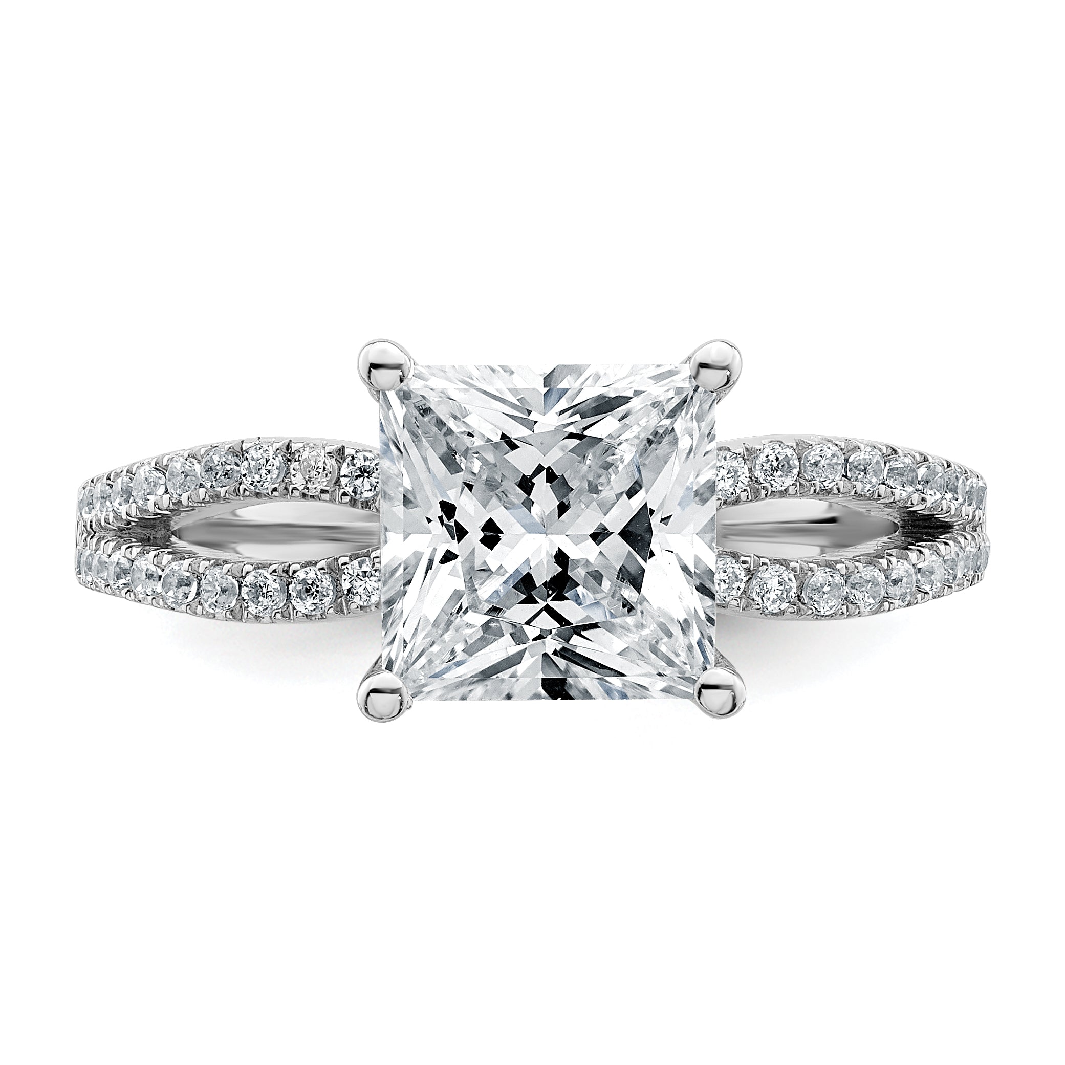 14k White Gold 2 1/4 carat Lab Grown Diamond VS+ F+ Princess Complete Engagement Ring