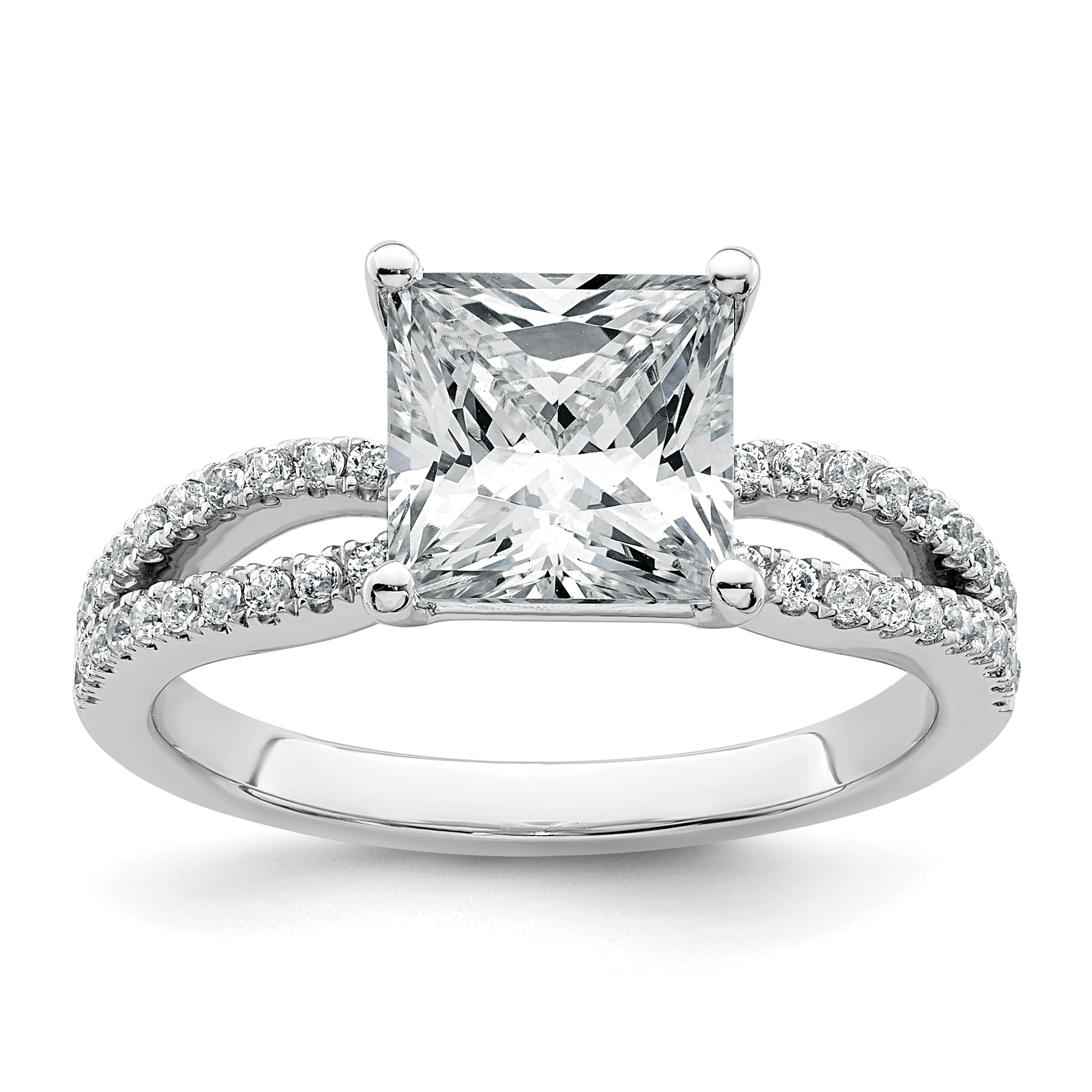 14k White Gold 2 1/4 carat Certified Lab Grown Diamond VS+ F+ Princess Complete Engagement Ring Main image