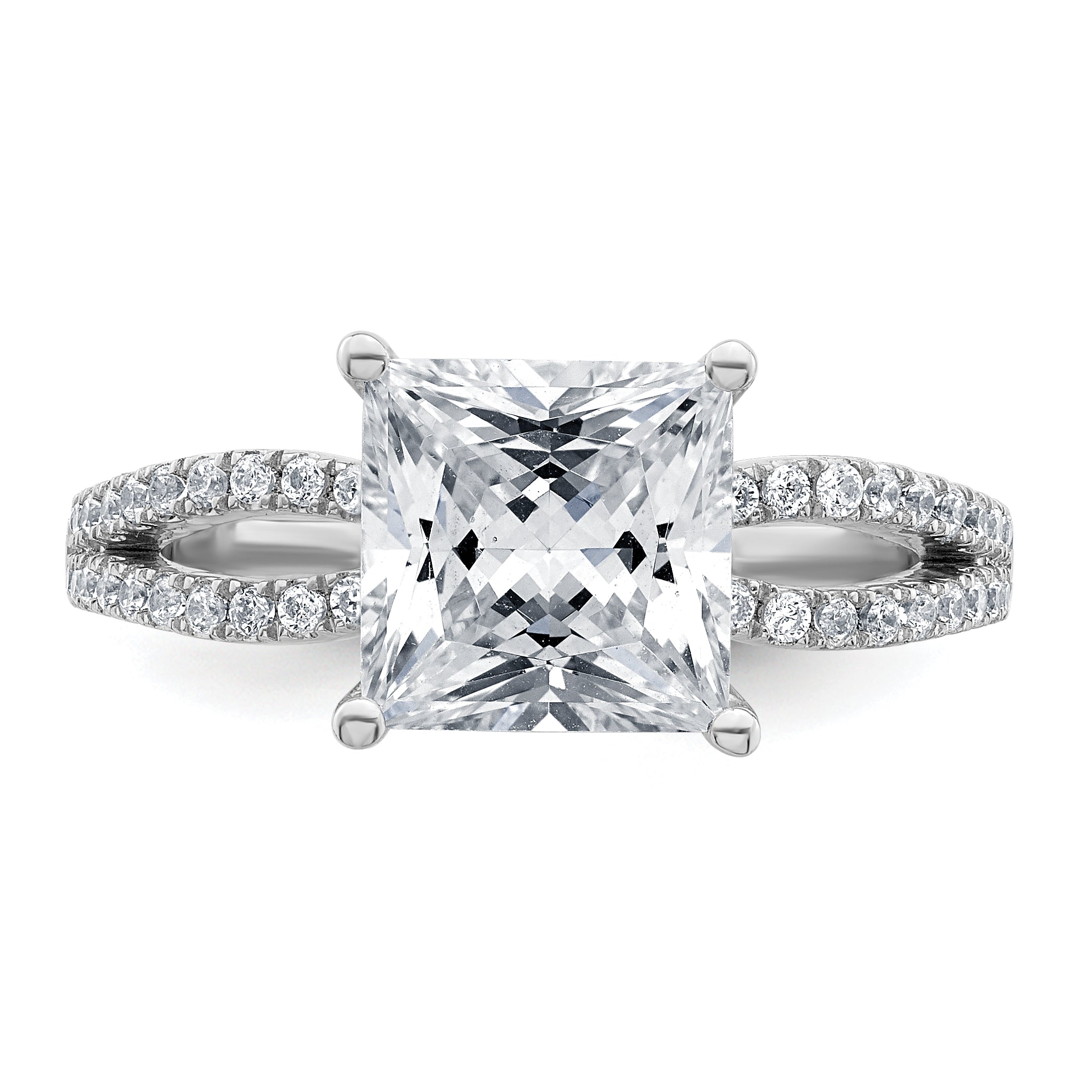 14k White Gold 2 1/2 carat Lab Grown Diamond VS+ F+ Princess Complete Engagement Ring
