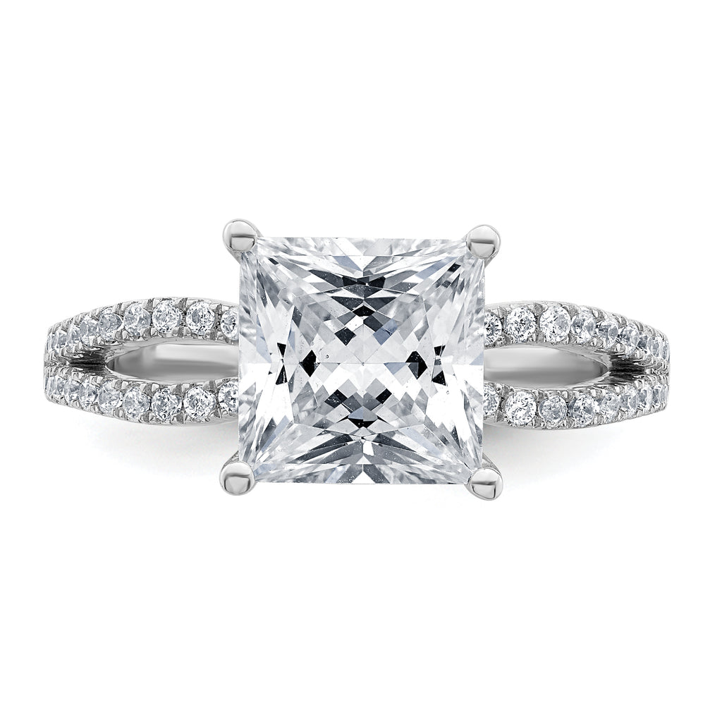 14k White Gold 2 1/2 carat Lab Grown Diamond VS+ F+ Princess Complete Engagement Ring
