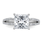 14k White Gold 2 1/2 carat Lab Grown Diamond VS+ F+ Princess Complete Engagement Ring