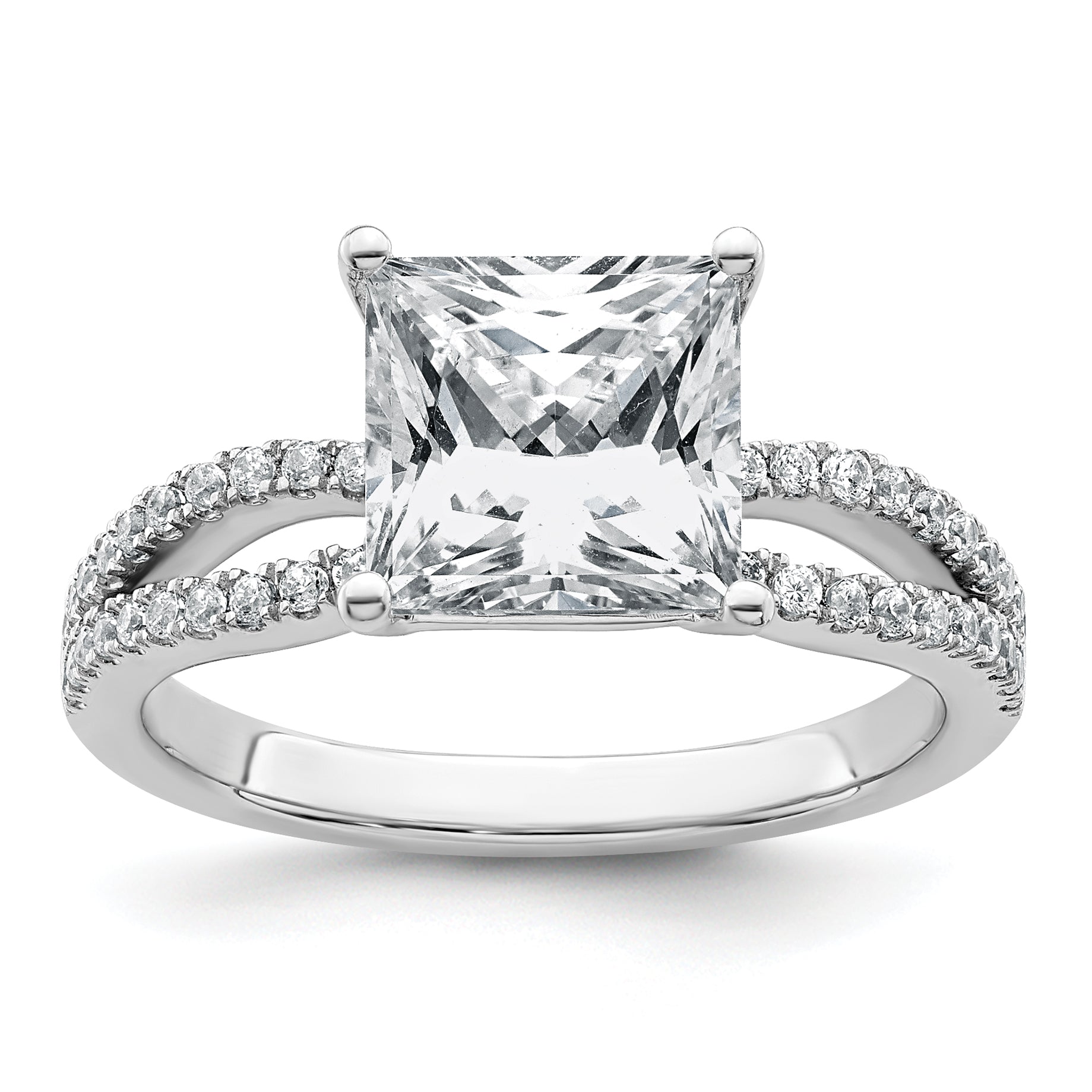 14k White Gold 2 1/2 carat Lab Grown Diamond VS+ F+ Princess Complete Engagement Ring