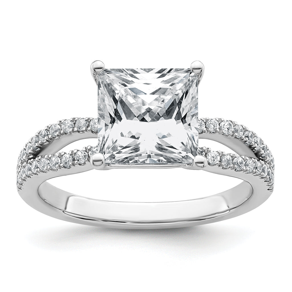 14k White Gold 2 1/2 carat Lab Grown Diamond VS+ F+ Princess Complete Engagement Ring