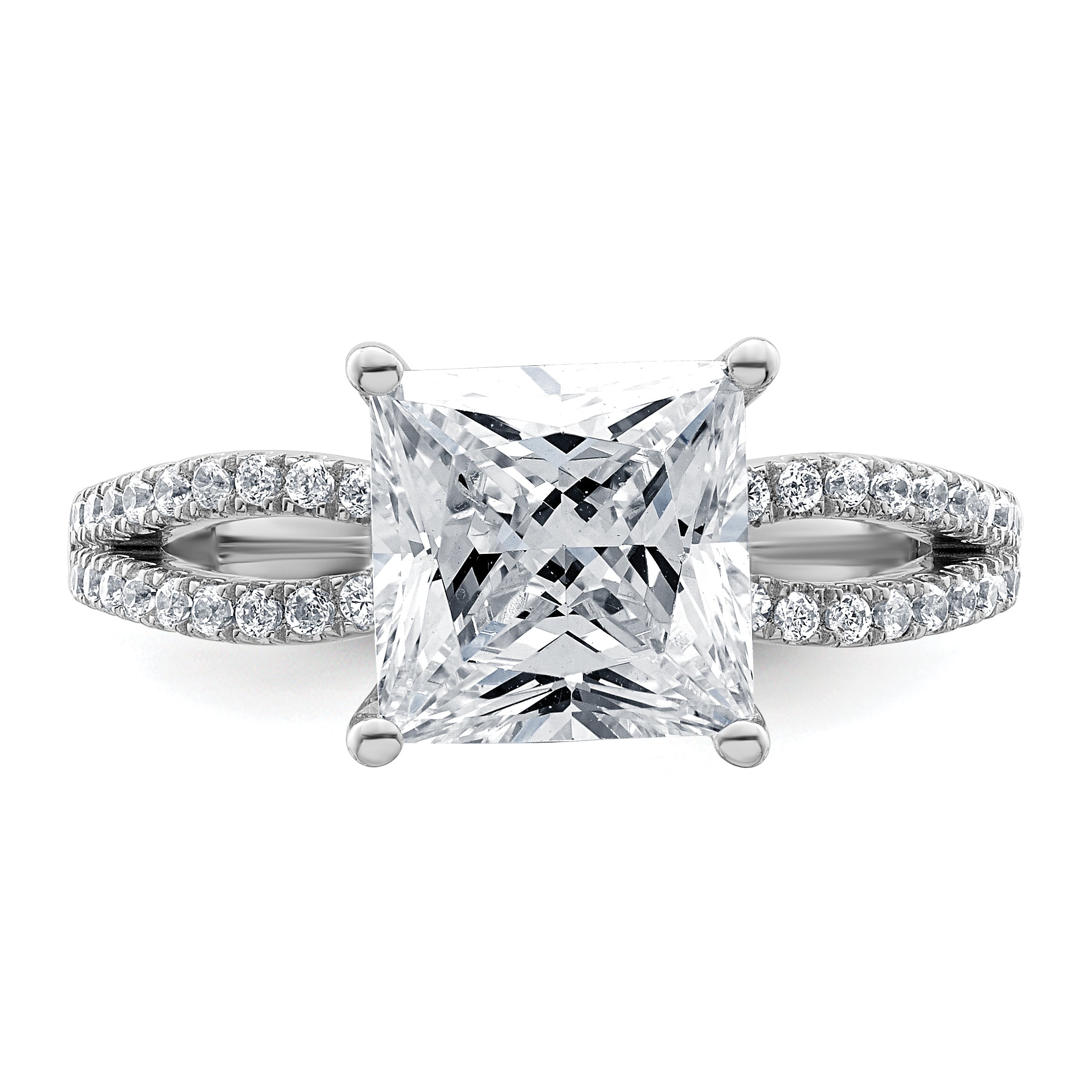 14k White Gold 2 3/4 carat Lab Grown Diamond VS+ F+ Princess Complete Engagement Ring