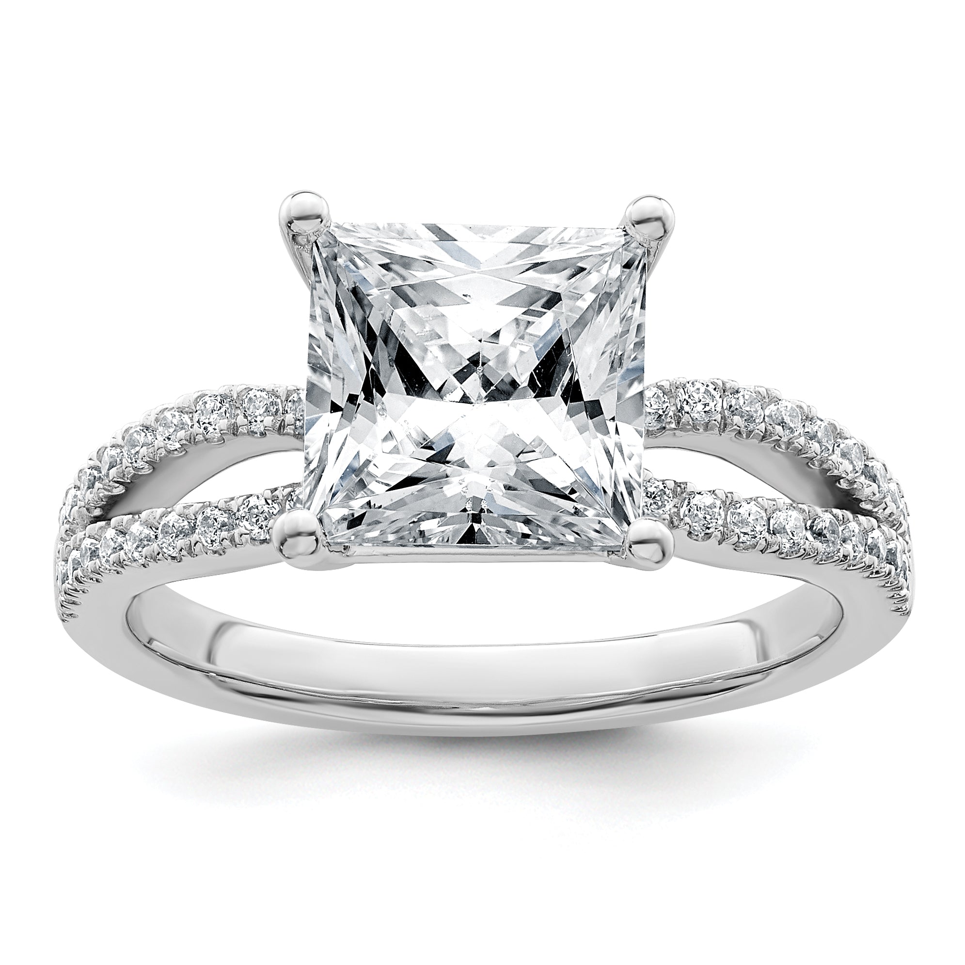 14k White Gold 2 3/4 carat Certified Lab Grown Diamond VS+ F+ Princess Complete Engagement Ring Main image