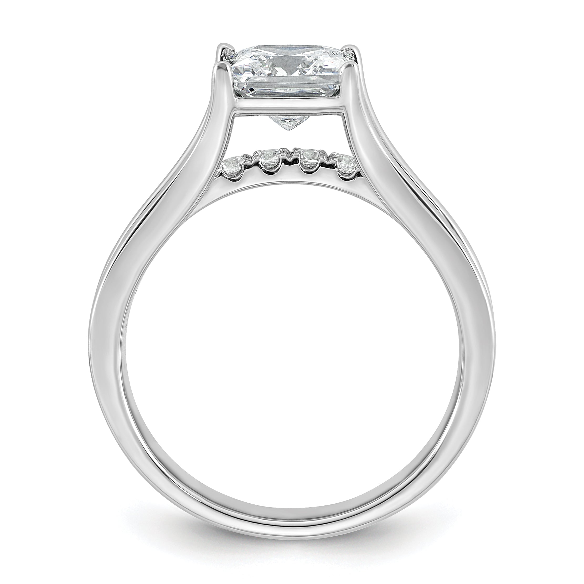 14k White Gold 1 7/8 carat Lab Grown Diamond VS+ F+ Princess Complete Engagement Ring