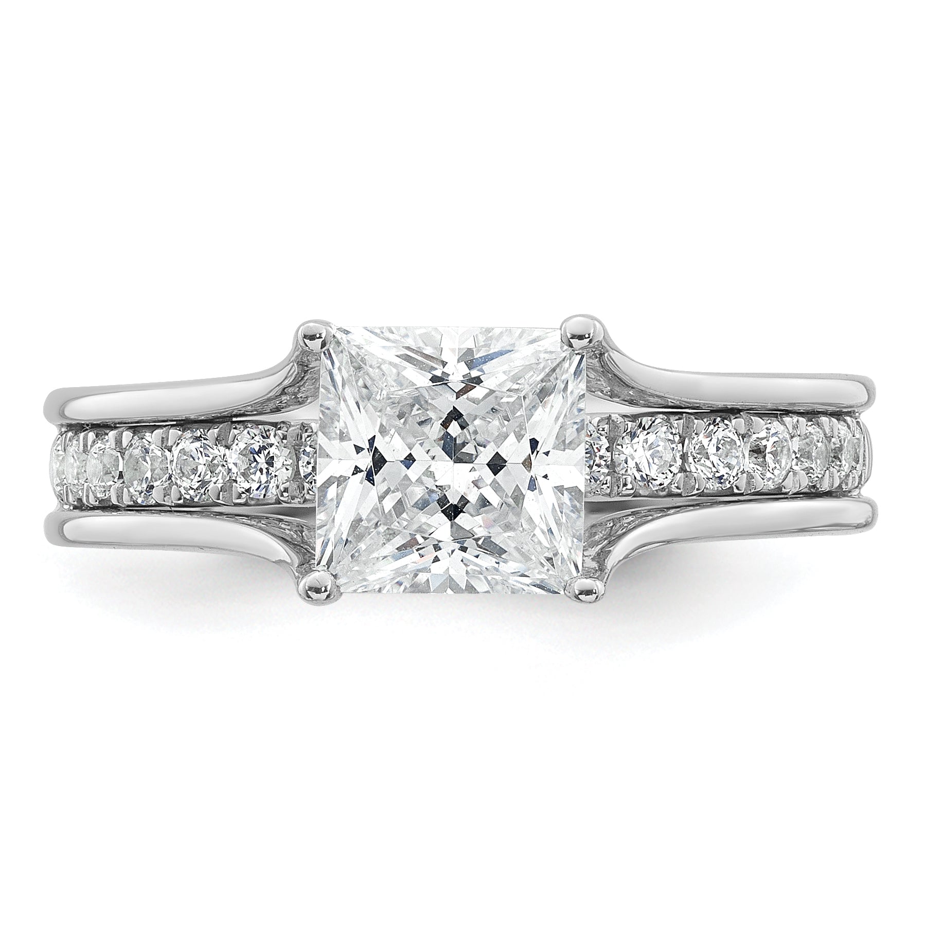 14k White Gold 1 7/8 carat Lab Grown Diamond VS+ F+ Princess Complete Engagement Ring