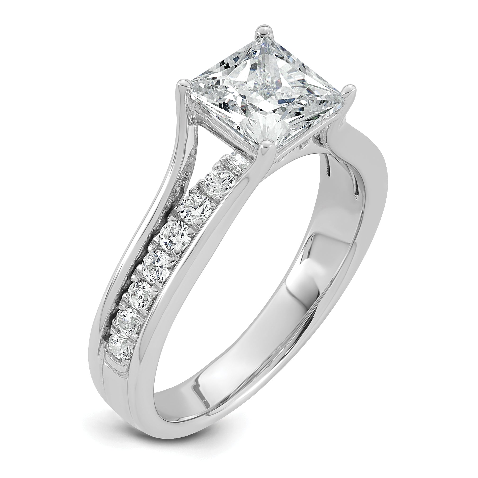 14k White Gold 1 7/8 carat Lab Grown Diamond VS+ F+ Princess Complete Engagement Ring