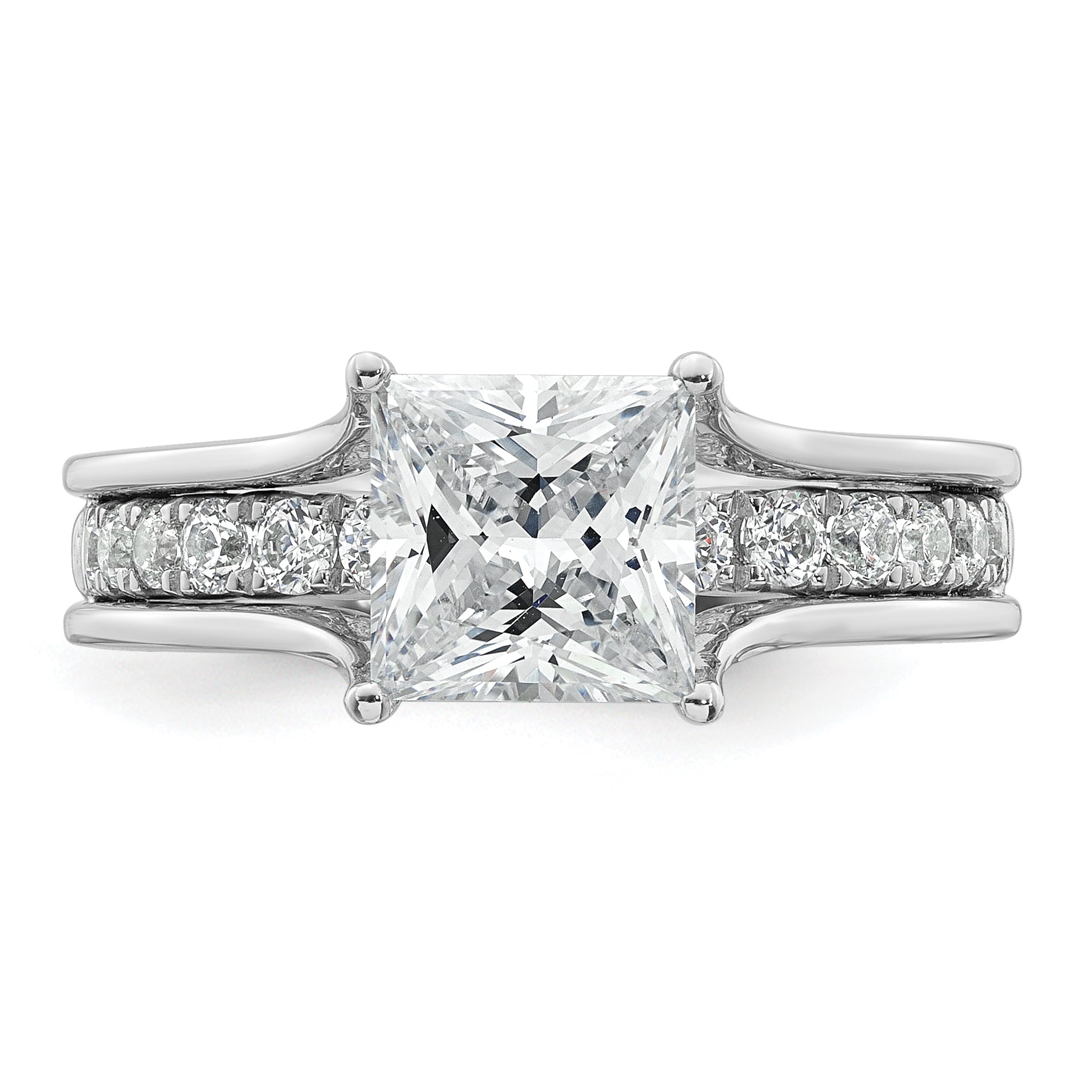 14k White Gold 2 1/2 carat Lab Grown Diamond VS+ F+ Princess Complete Engagement Ring
