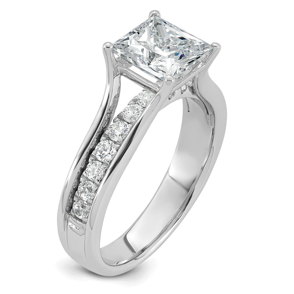 14k White Gold 2 1/2 carat Lab Grown Diamond VS+ F+ Princess Complete Engagement Ring