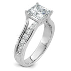 14k White Gold 2 1/2 carat Lab Grown Diamond VS+ F+ Princess Complete Engagement Ring