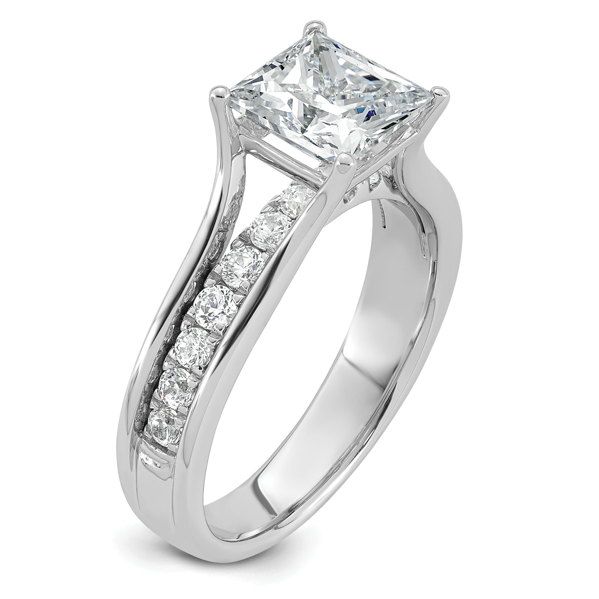 14k White Gold 2 1/2 carat Lab Grown Diamond VS+ F+ Princess Complete Engagement Ring