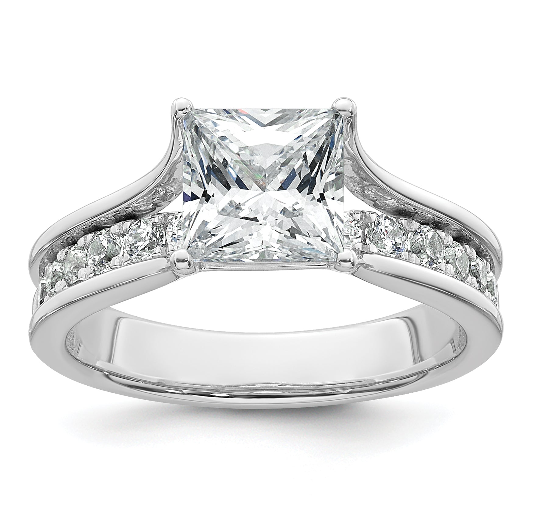 14k White Gold 2 1/2 carat Lab Grown Diamond VS+ F+ Princess Complete Engagement Ring Main image