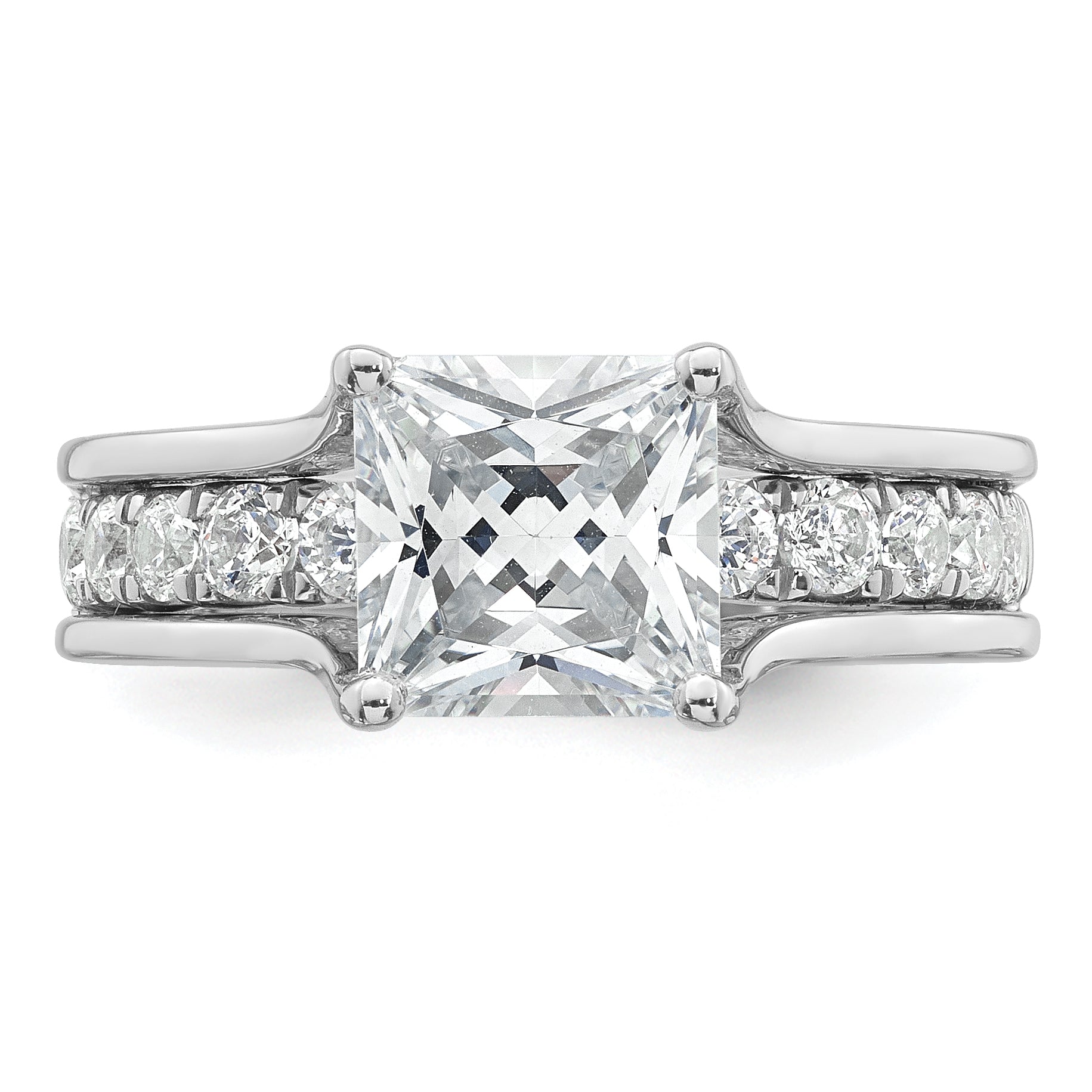 14k White Gold 3 1/6 carat Lab Grown Diamond VS+ F+ Princess Complete Engagement Ring