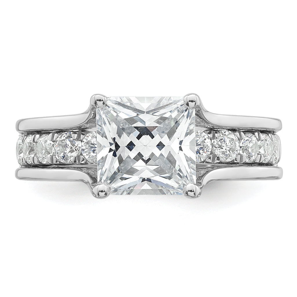 14k White Gold 3 1/6 carat Lab Grown Diamond VS+ F+ Princess Complete Engagement Ring