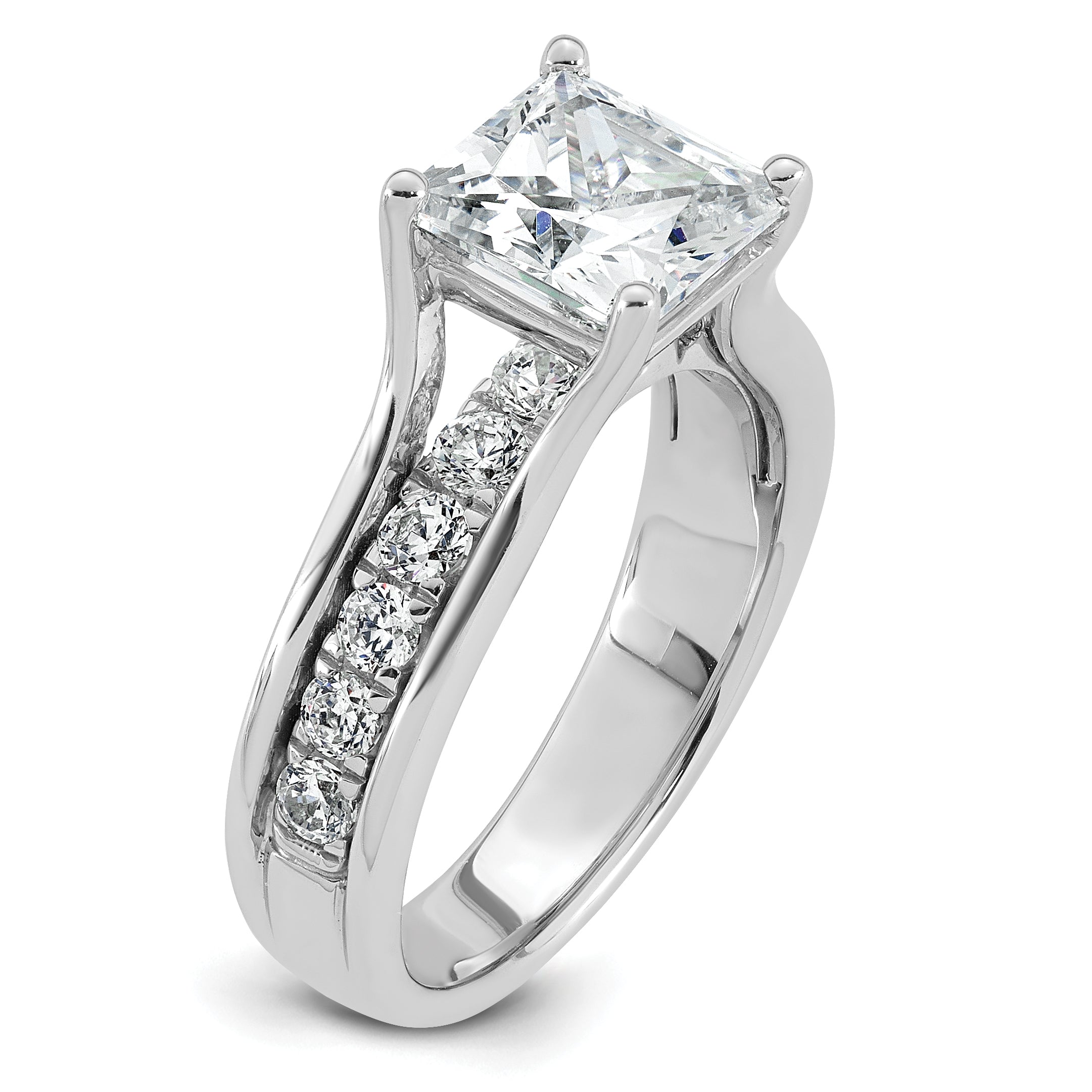 14k White Gold 3 1/6 carat Lab Grown Diamond VS+ F+ Princess Complete Engagement Ring