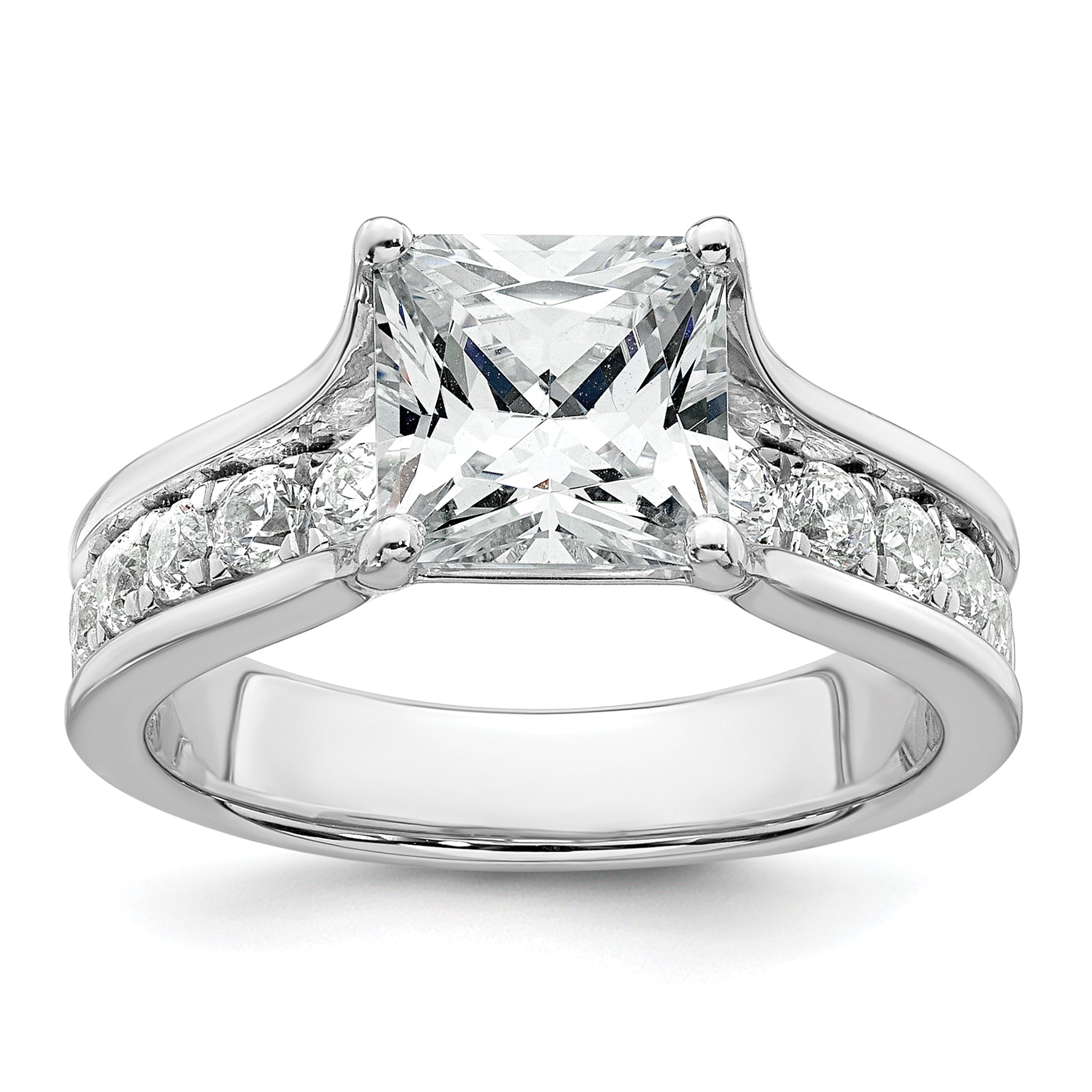 14k White Gold 3 1/6 carat Certified Lab Grown Diamond VS+ F+ Princess Complete Engagement Ring