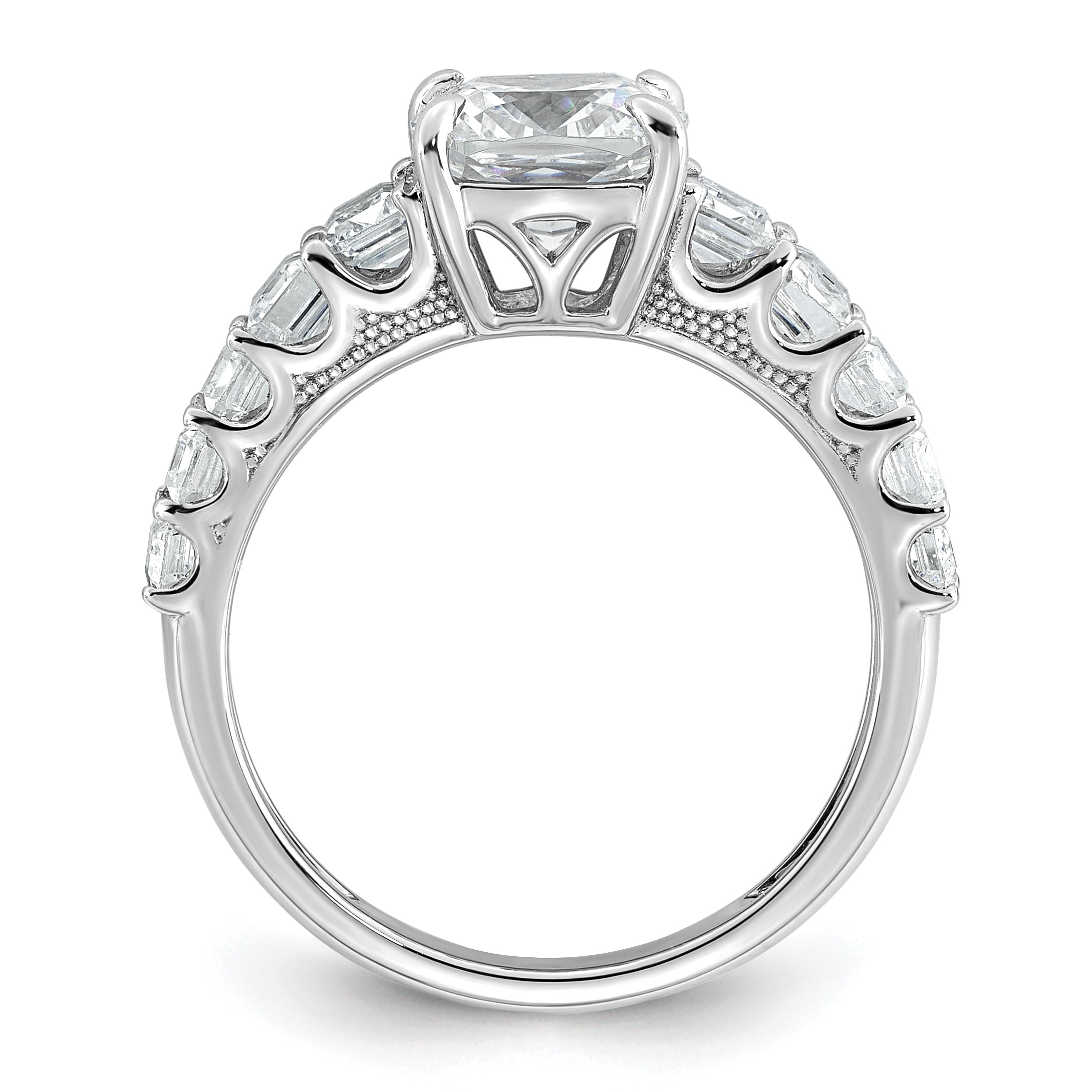 14k White Gold 3 3/8 carat Lab Grown Diamond VS+ F+ Cushion Complete Engagement Ring