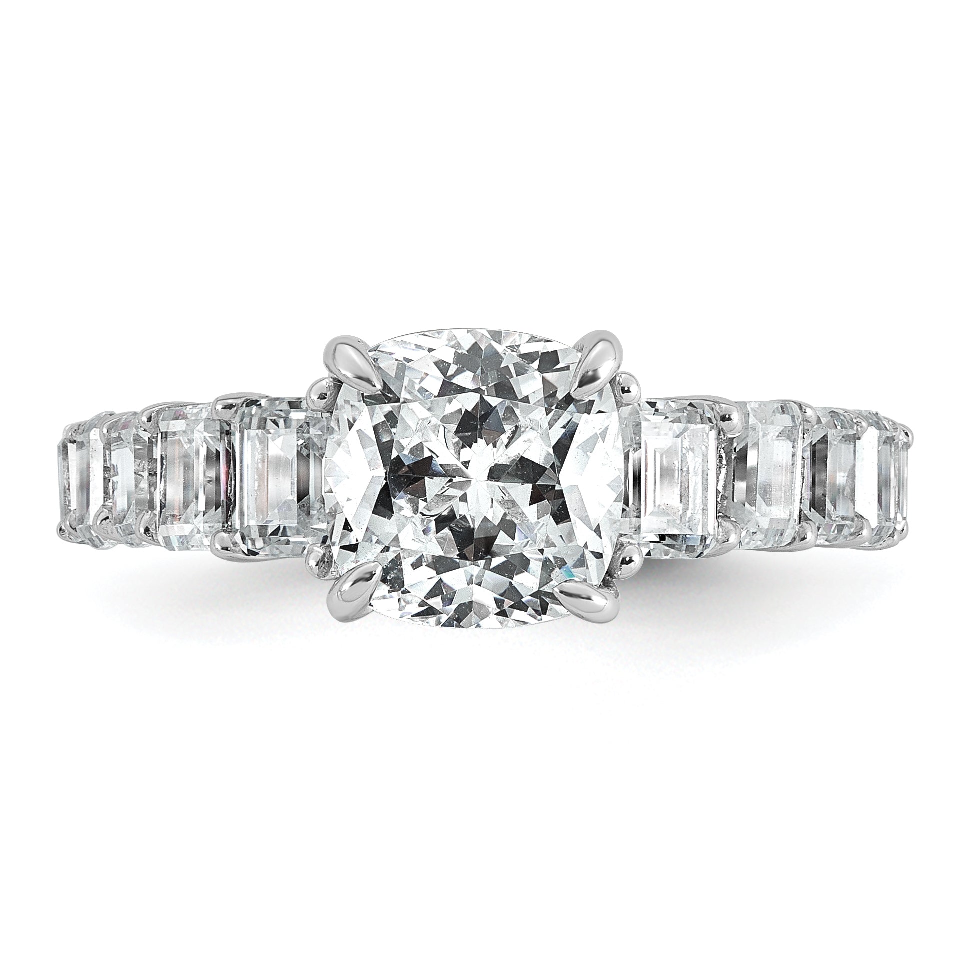 14k White Gold 3 3/8 carat Lab Grown Diamond VS+ F+ Cushion Complete Engagement Ring