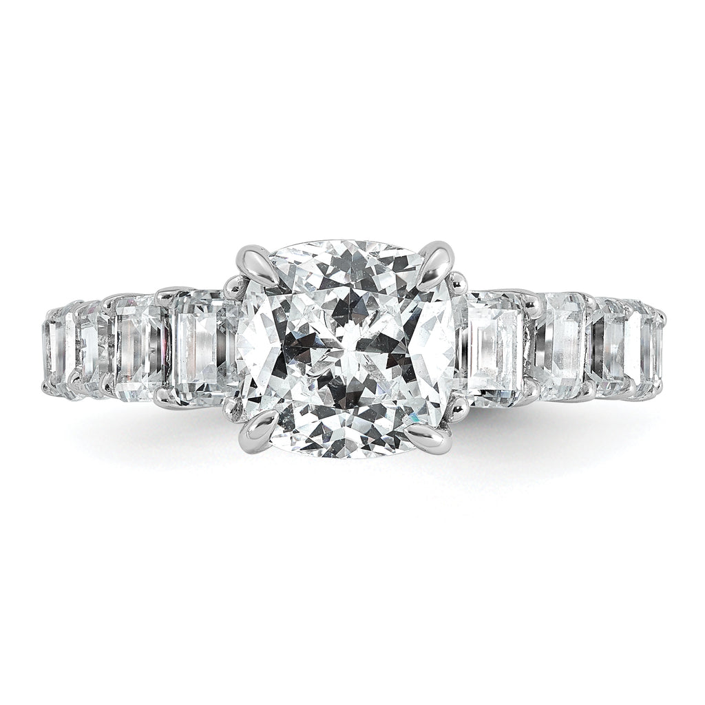 14k White Gold 3 3/8 carat Lab Grown Diamond VS+ F+ Cushion Complete Engagement Ring