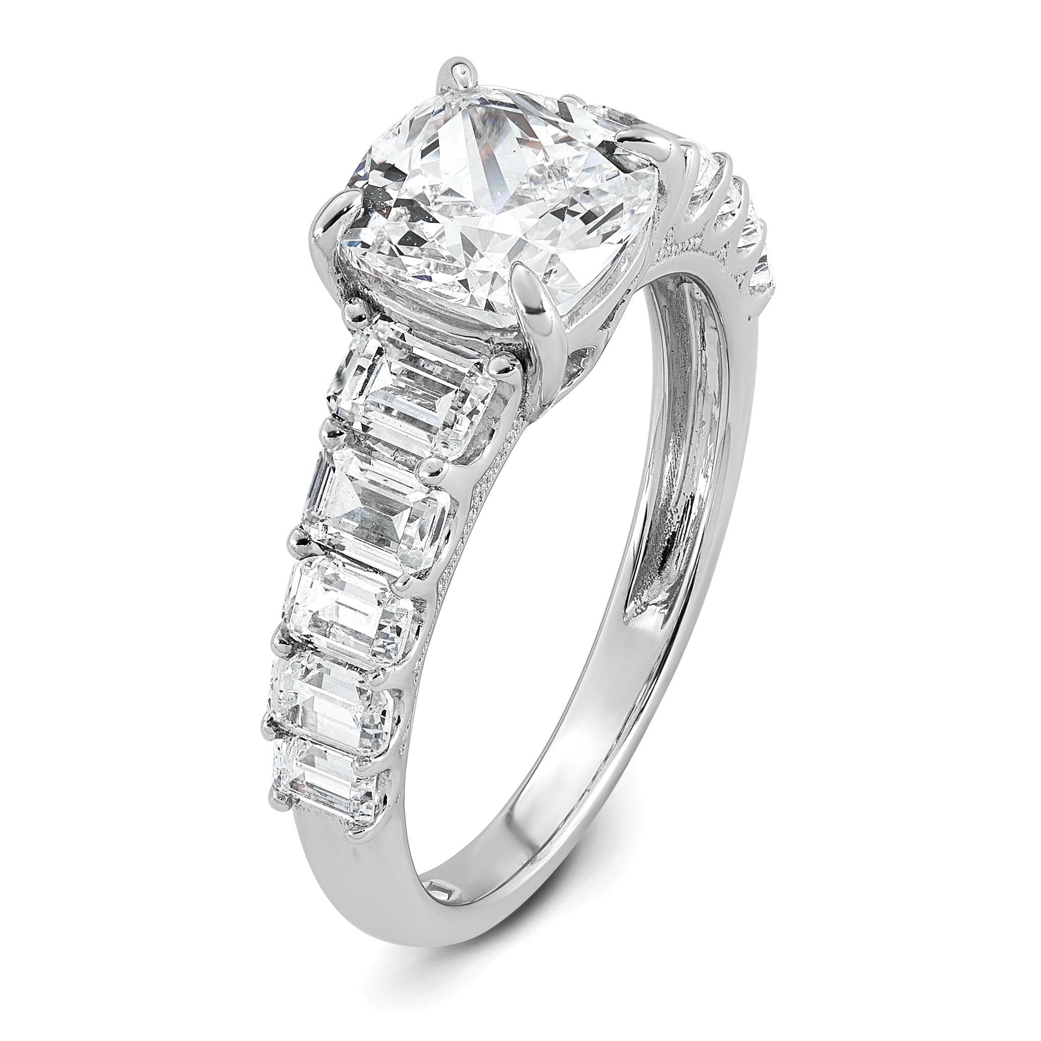14k White Gold 3 3/8 carat Lab Grown Diamond VS+ F+ Cushion Complete Engagement Ring