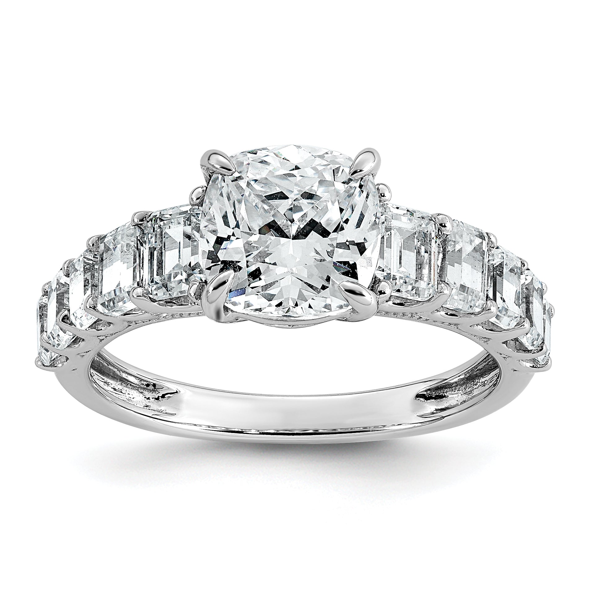 14k White Gold 3 3/8 carat Lab Grown Diamond VS+ F+ Cushion Complete Engagement Ring Main image