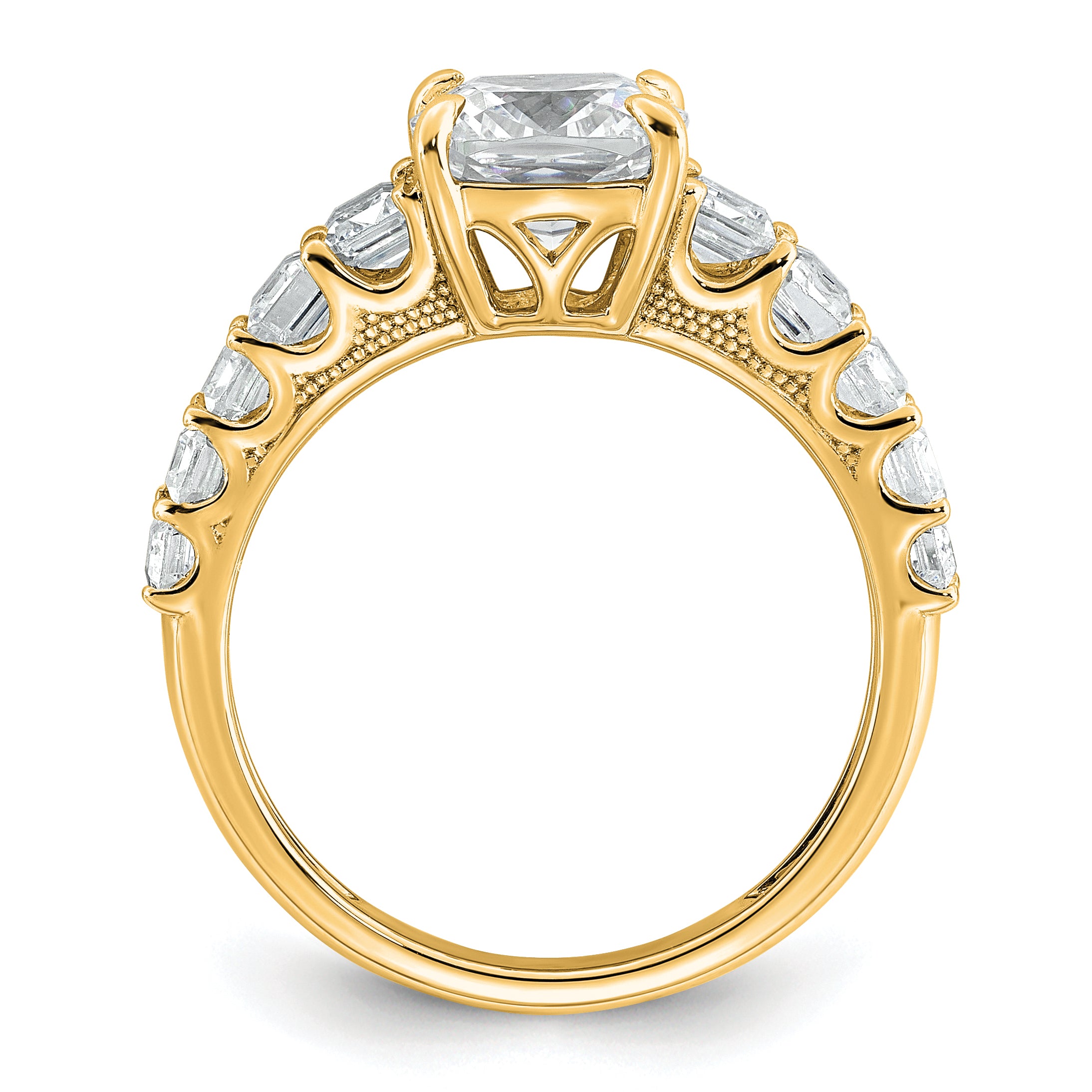 14k 3 3/8 carat Lab Grown Diamond VS+ F+ Cushion Complete Engagement Ring
