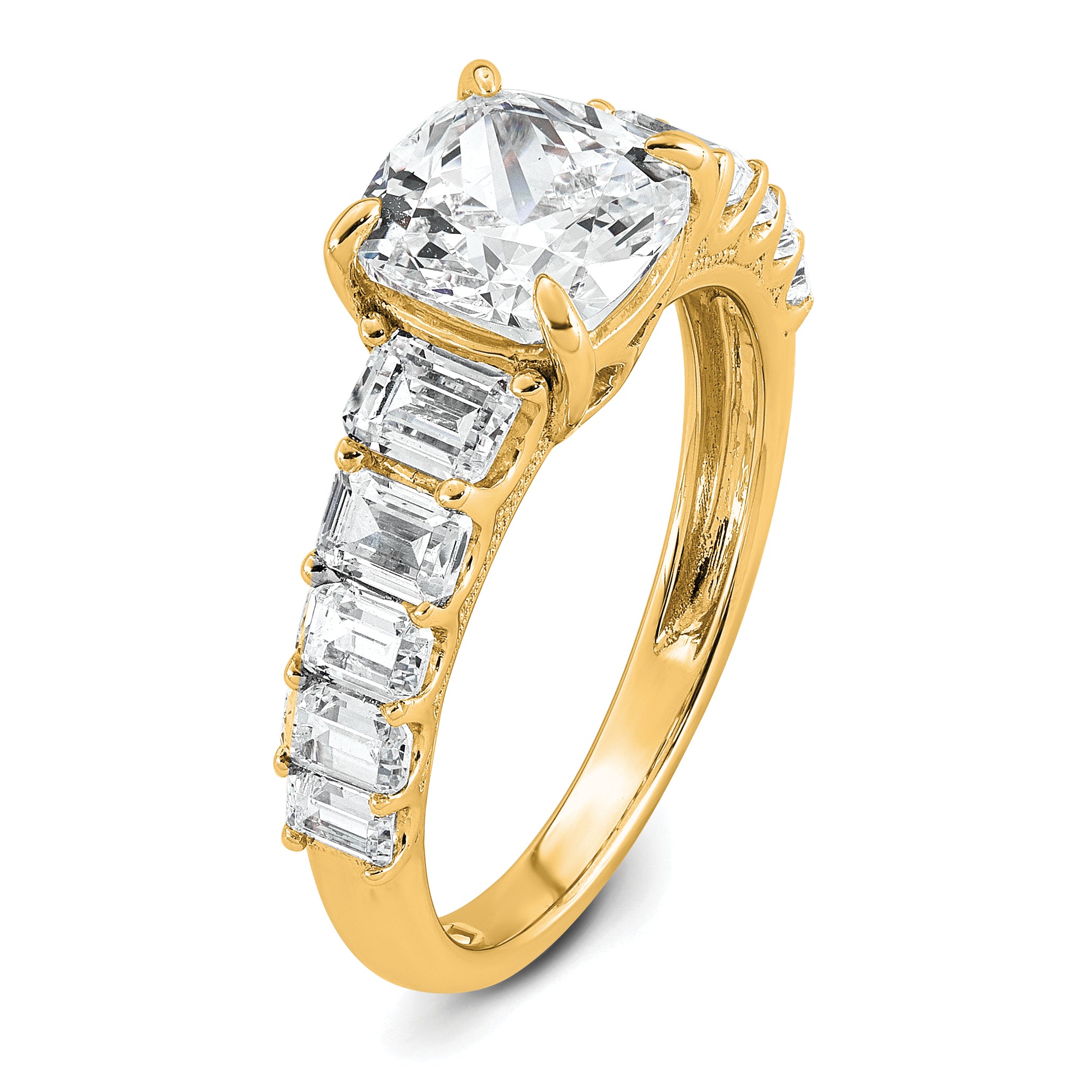 14k 3 3/8 carat Lab Grown Diamond VS+ F+ Cushion Complete Engagement Ring
