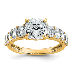 14k 3 3/8 carat Lab Grown Diamond VS+ F+ Cushion Complete Engagement Ring