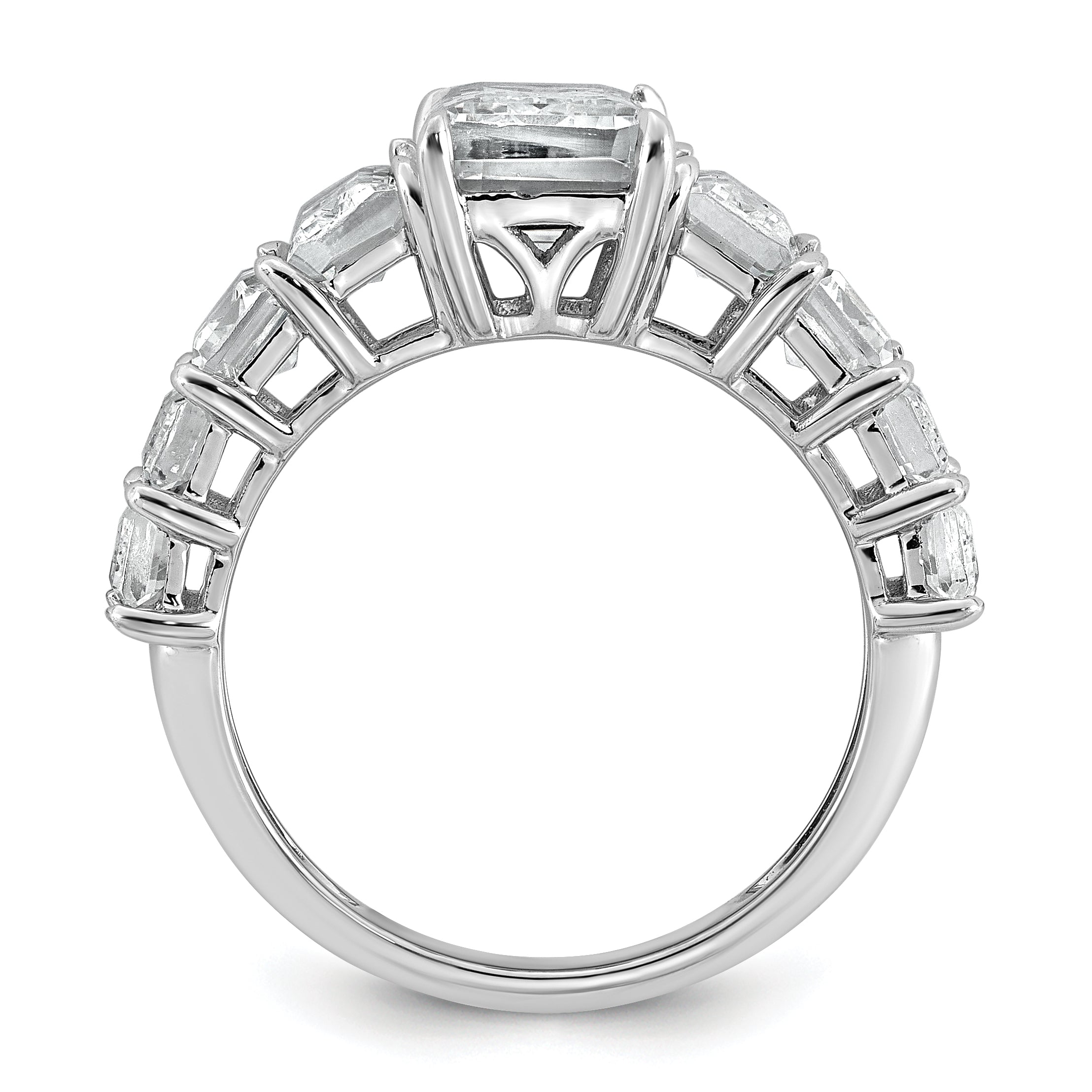14k White Gold 5 carat Lab Grown Diamond VS+ F+ Emerald Complete Shared Prong Engagement Ring
