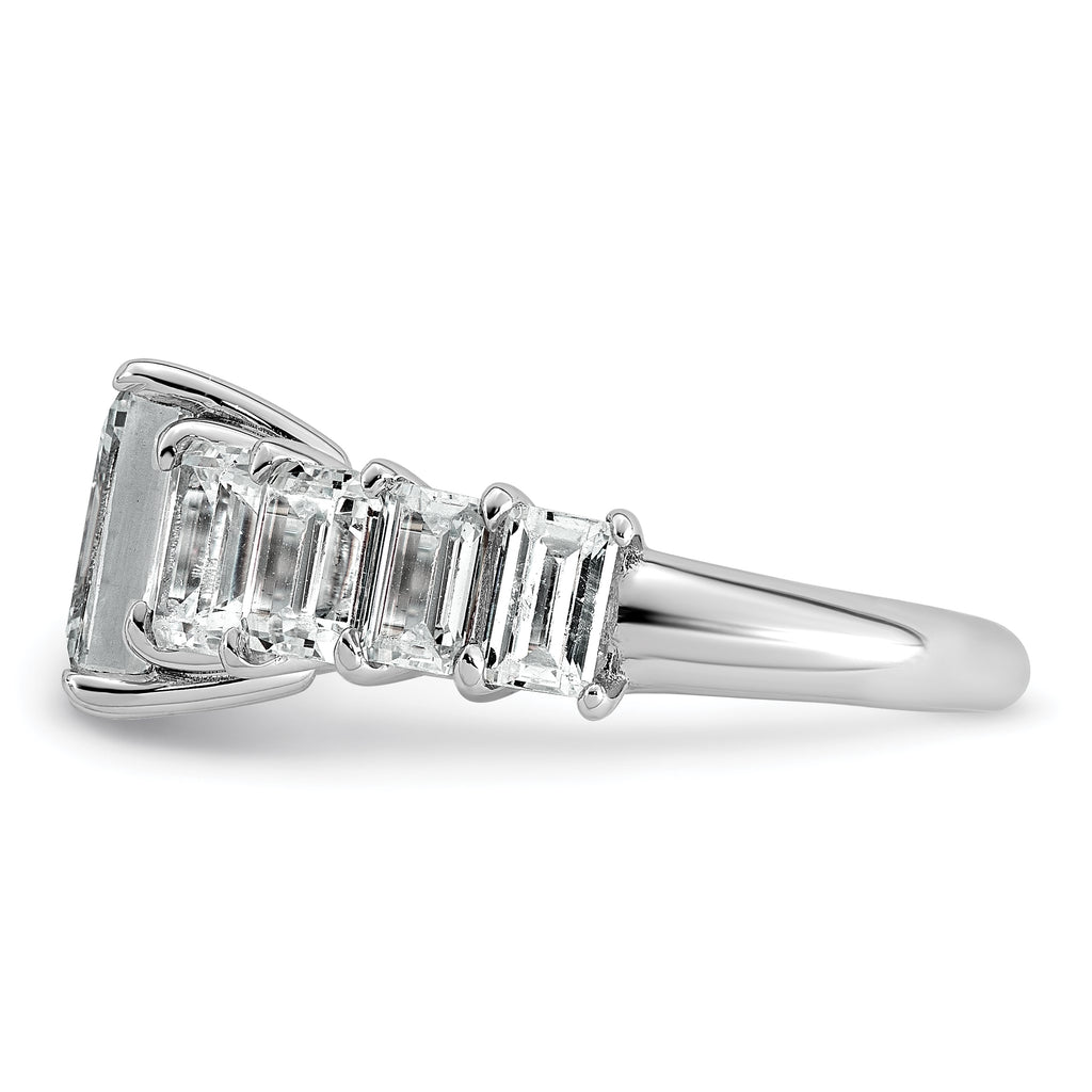 14k White Gold 5 carat Lab Grown Diamond VS+ F+ Emerald Complete Shared Prong Engagement Ring
