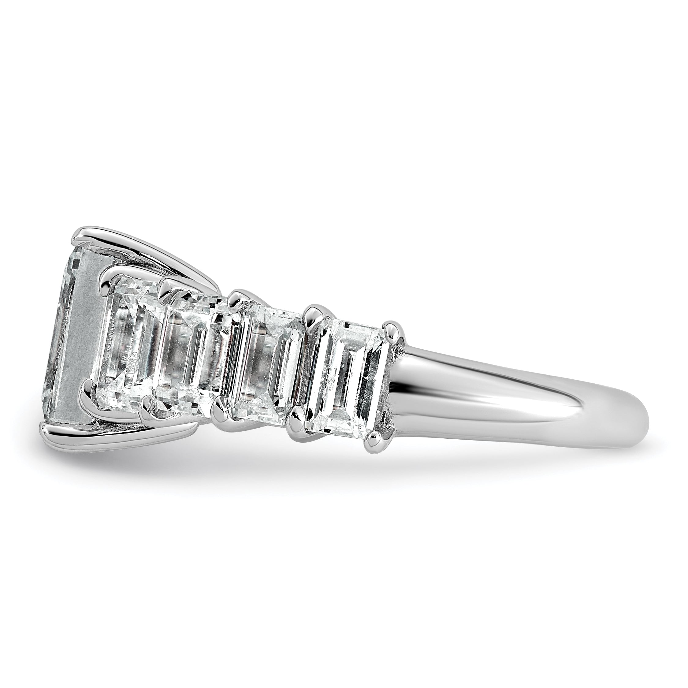14k White Gold 5 carat Lab Grown Diamond VS+ F+ Emerald Complete Shared Prong Engagement Ring