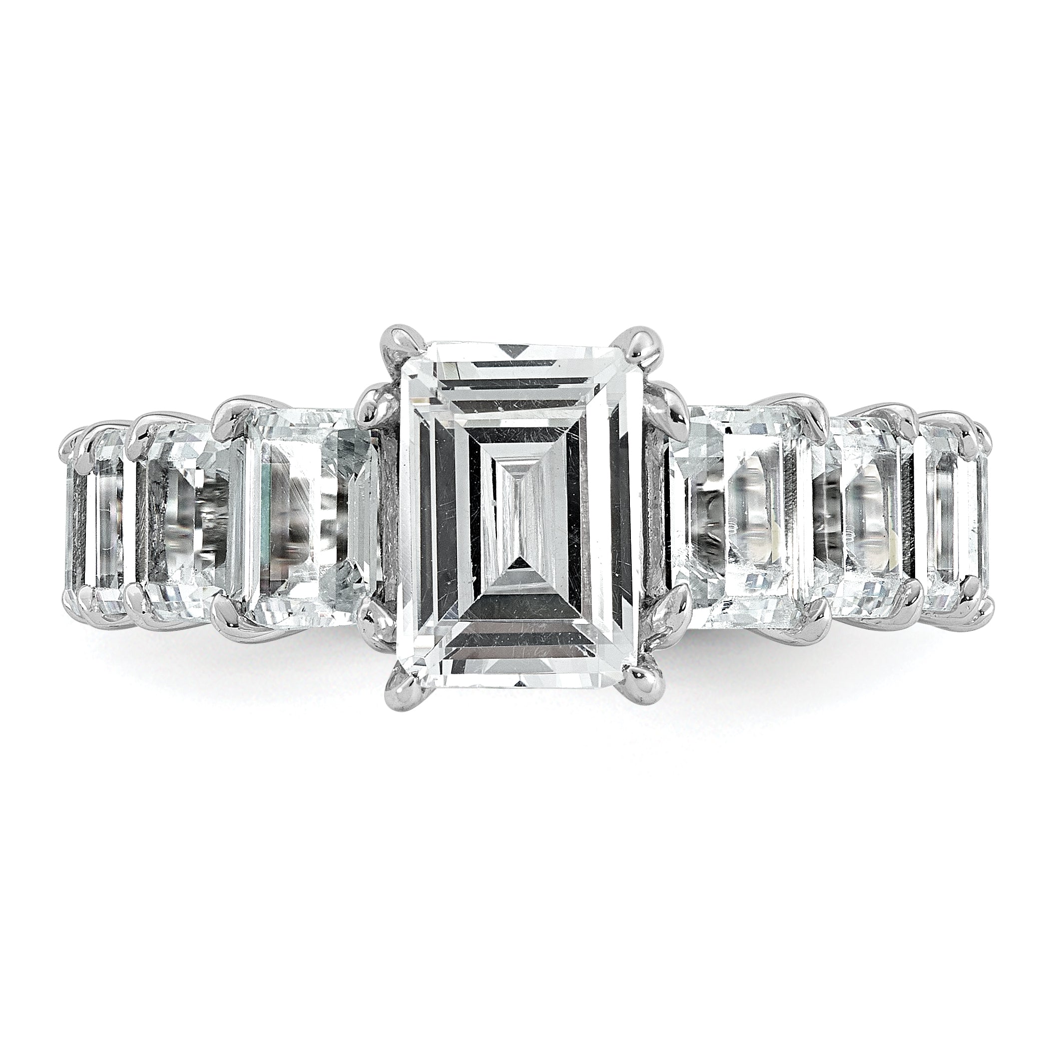 14k White Gold 5 carat Lab Grown Diamond VS+ F+ Emerald Complete Shared Prong Engagement Ring